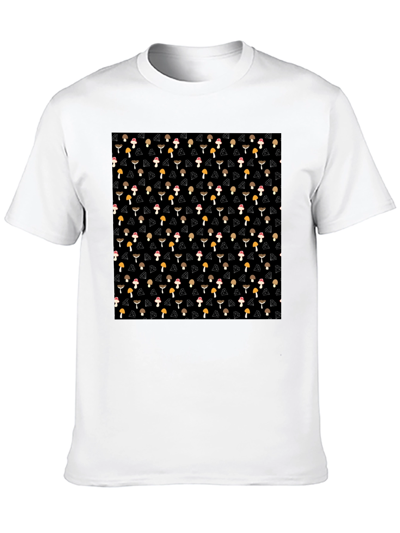 Mushroom Diamond Pattern Black T-Shirt