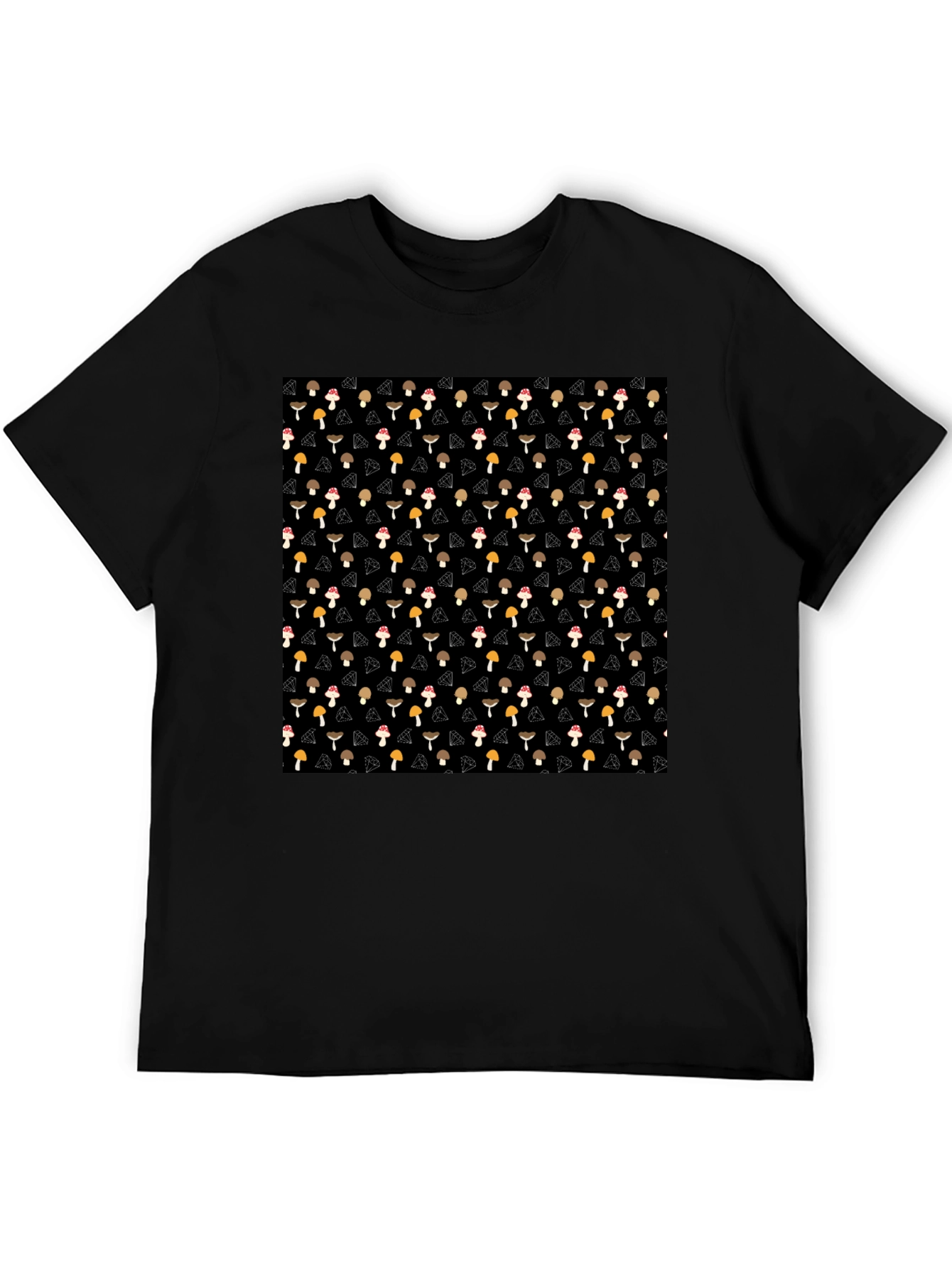 Mushroom Diamond Pattern Black T-Shirt