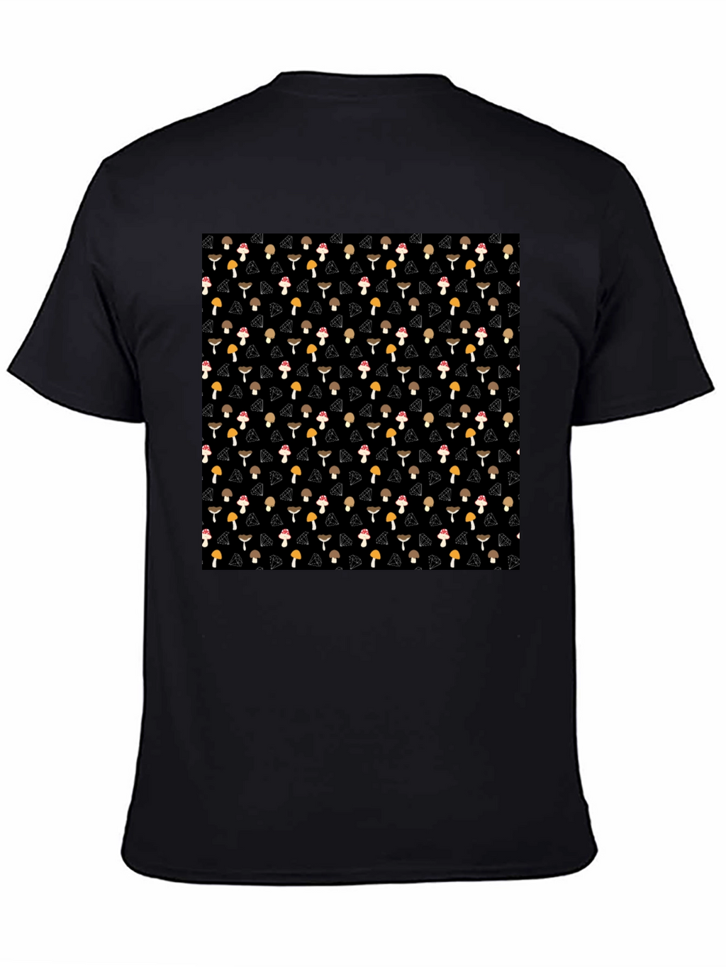 Mushroom Diamond Pattern Black T-Shirt