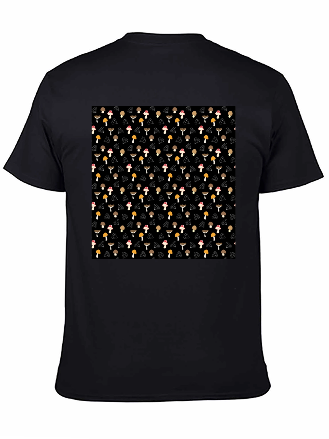 Mushroom Diamond Pattern Black T-Shirt