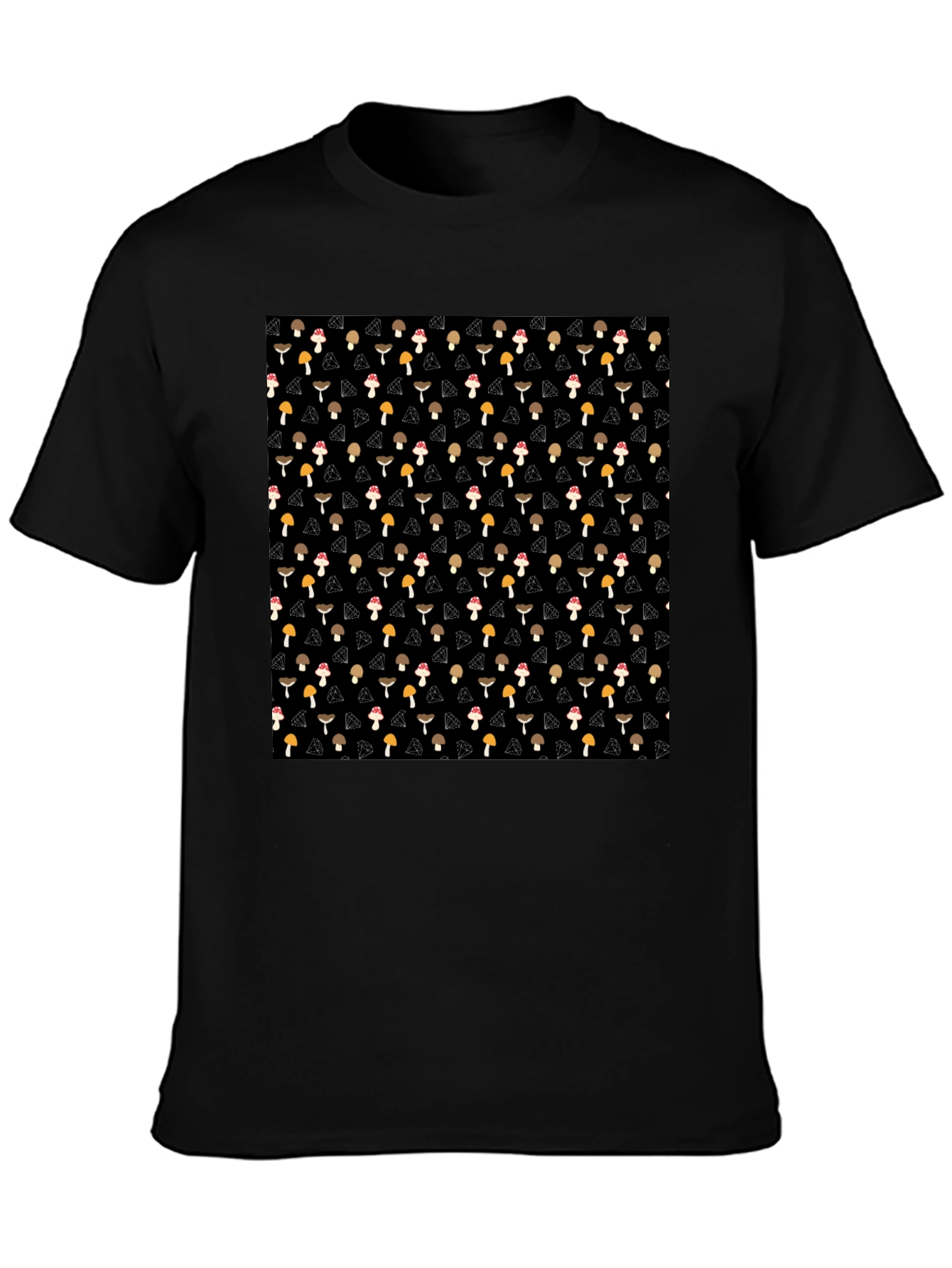 Mushroom Diamond Pattern Black T-Shirt