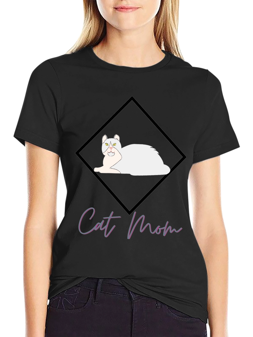 Cat Mom Graphic Tee - Black Cotton T-Shirt