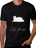 Cat Mom Graphic Tee - Black Cotton T-Shirt
