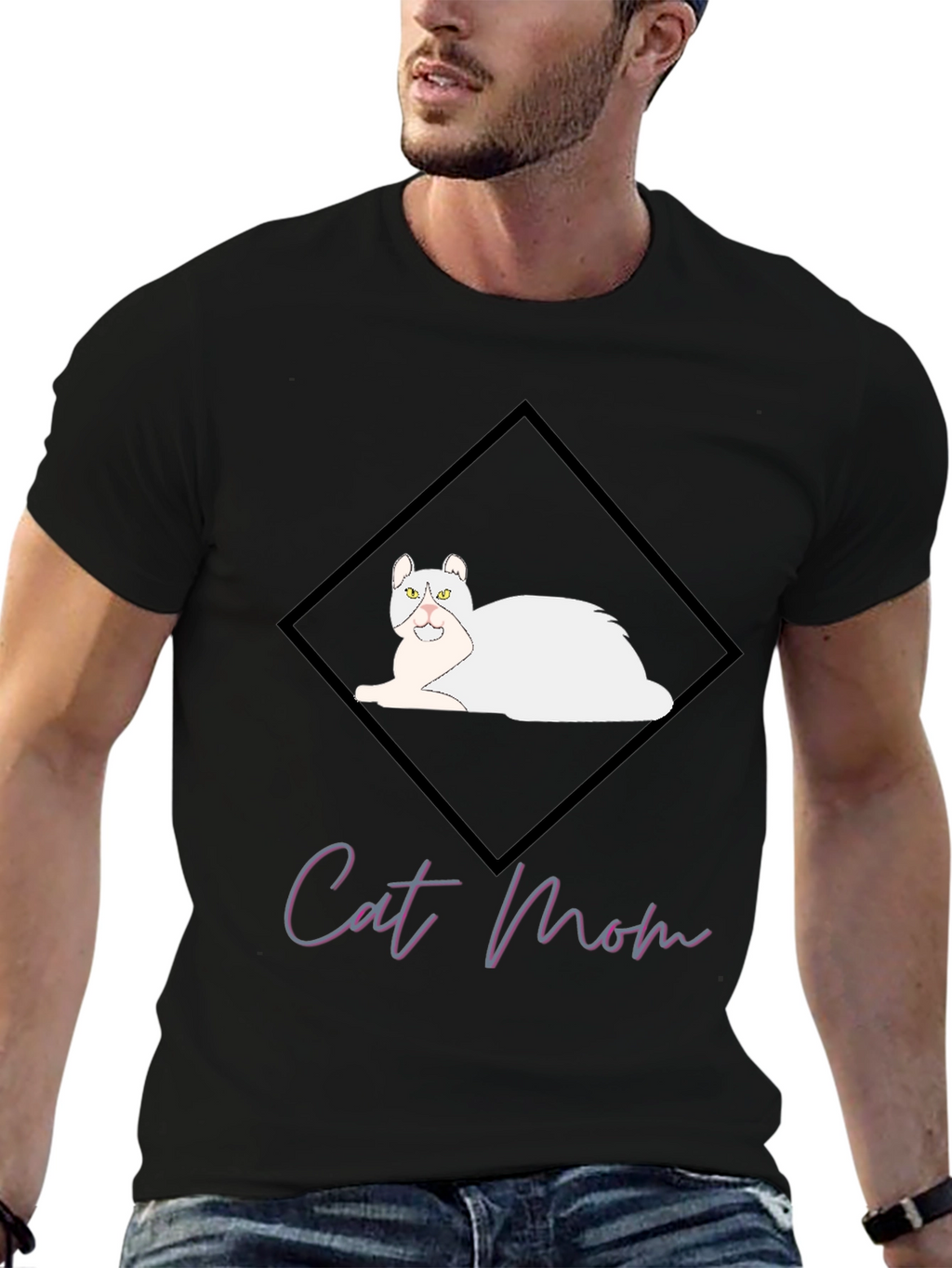 Cat Mom Graphic Tee - Black Cotton T-Shirt