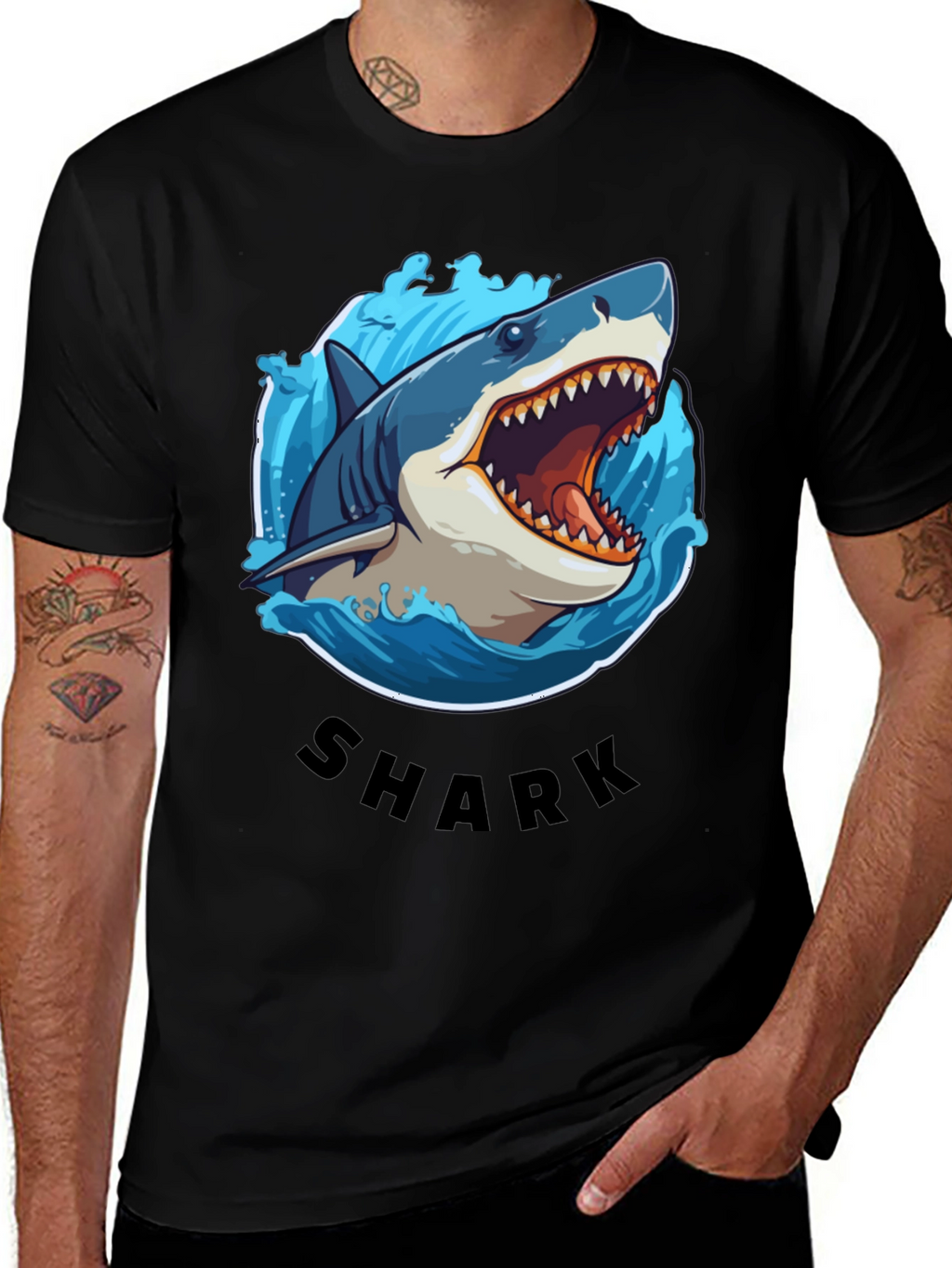 Shark Graphic Tee - Black Cotton T-Shirt