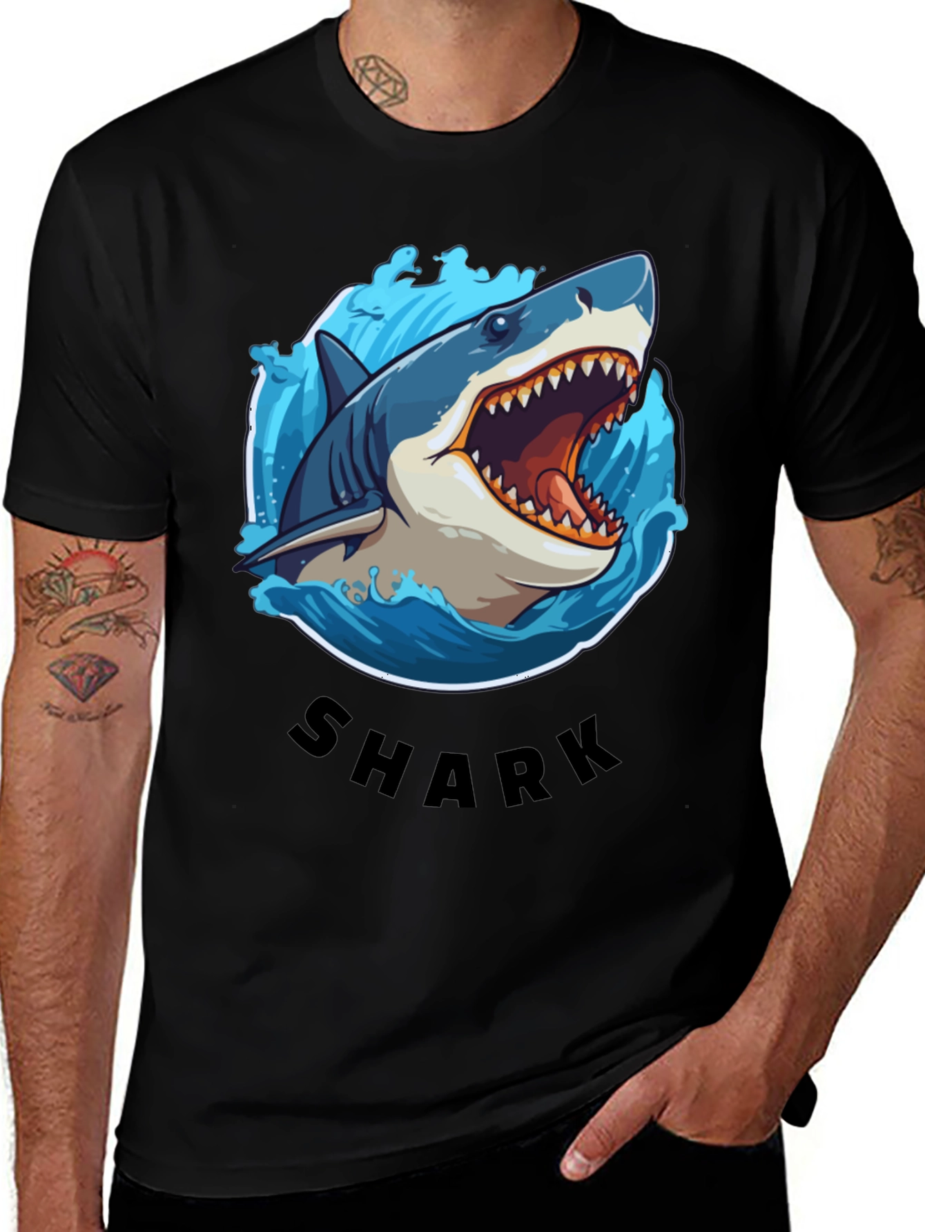 Shark Graphic Tee - Black Cotton T-Shirt