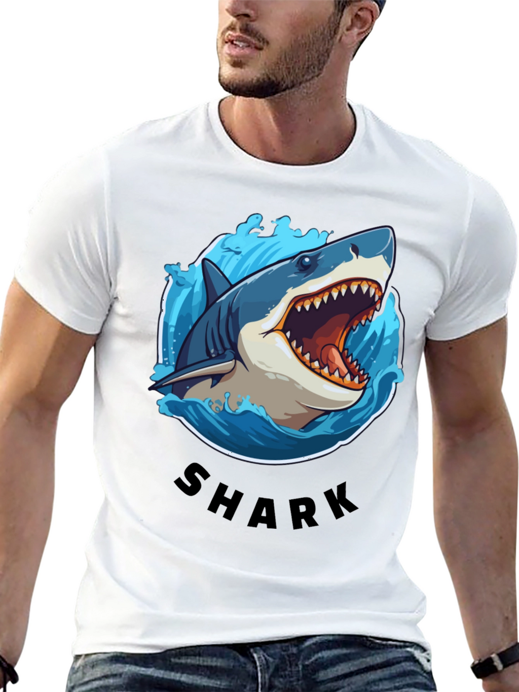 Shark Graphic Tee - Black Cotton T-Shirt