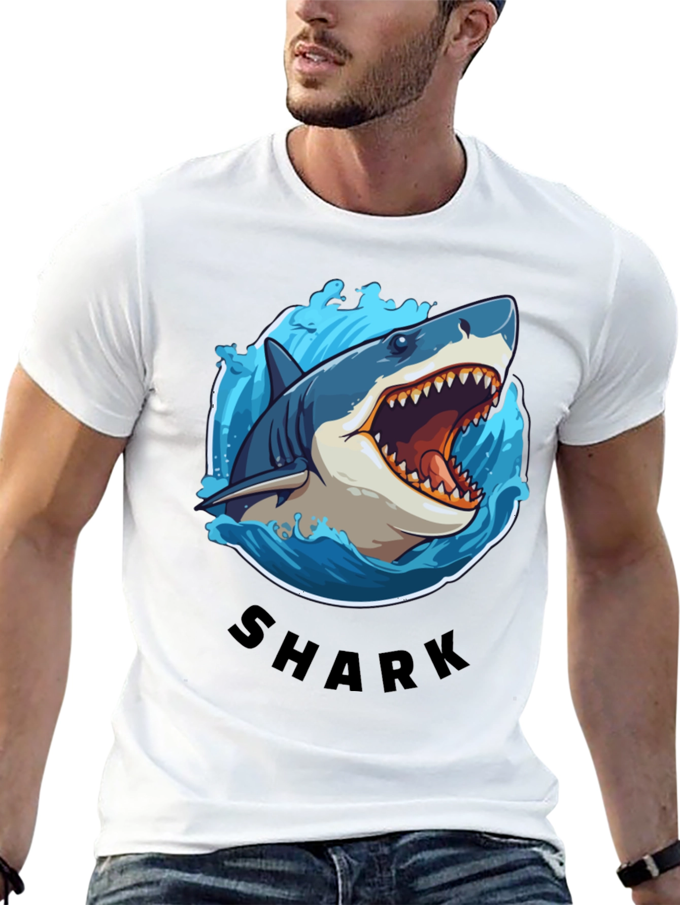 Shark Graphic Tee - Black Cotton T-Shirt