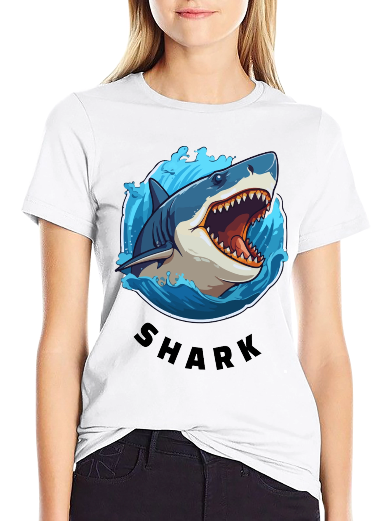 Shark Graphic Tee - Black Cotton T-Shirt