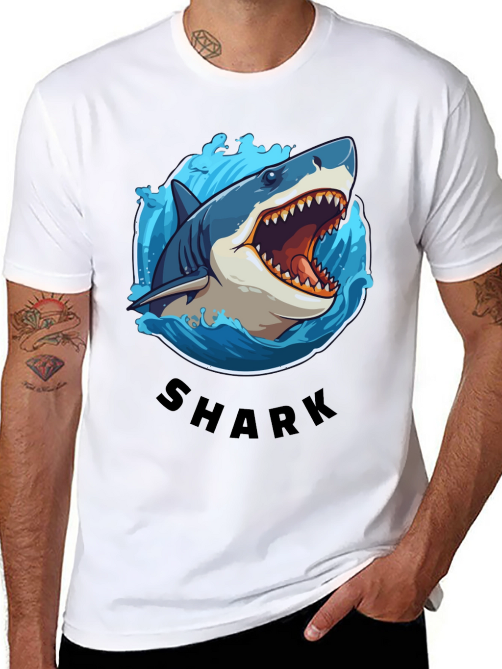 Shark Graphic Tee - Black Cotton T-Shirt