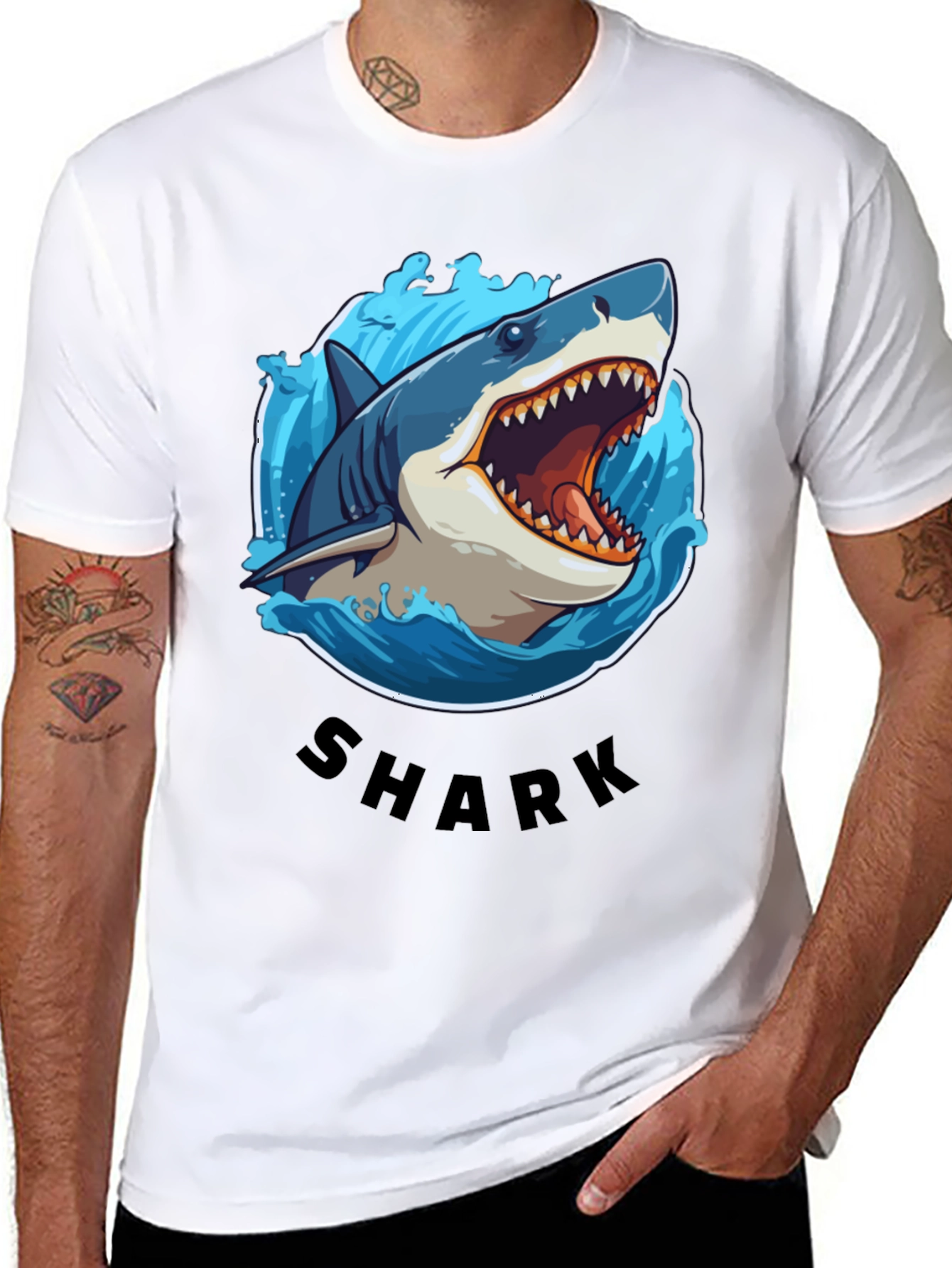 Shark Graphic Tee - Black Cotton T-Shirt