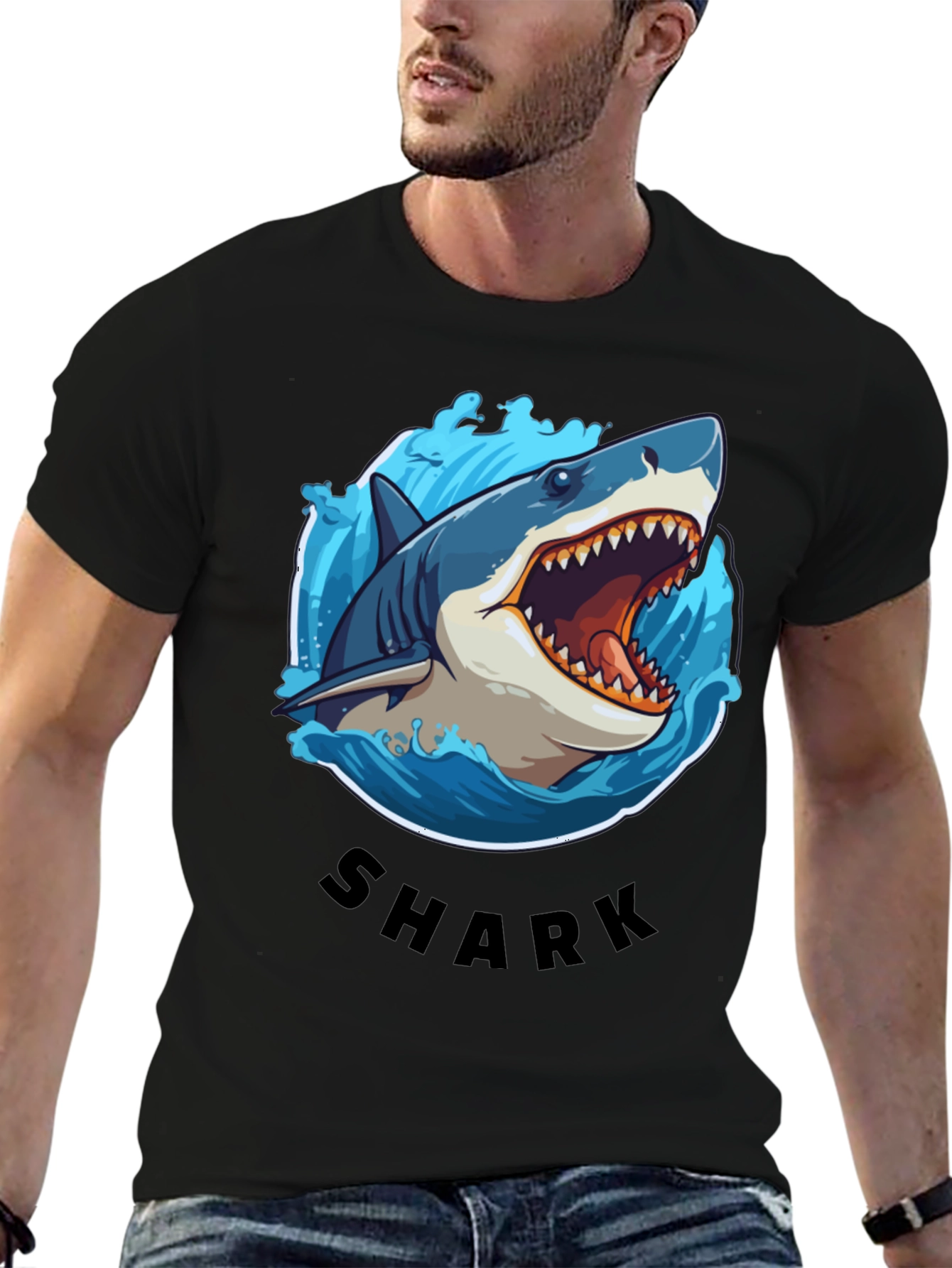 Shark Graphic Tee - Black Cotton T-Shirt