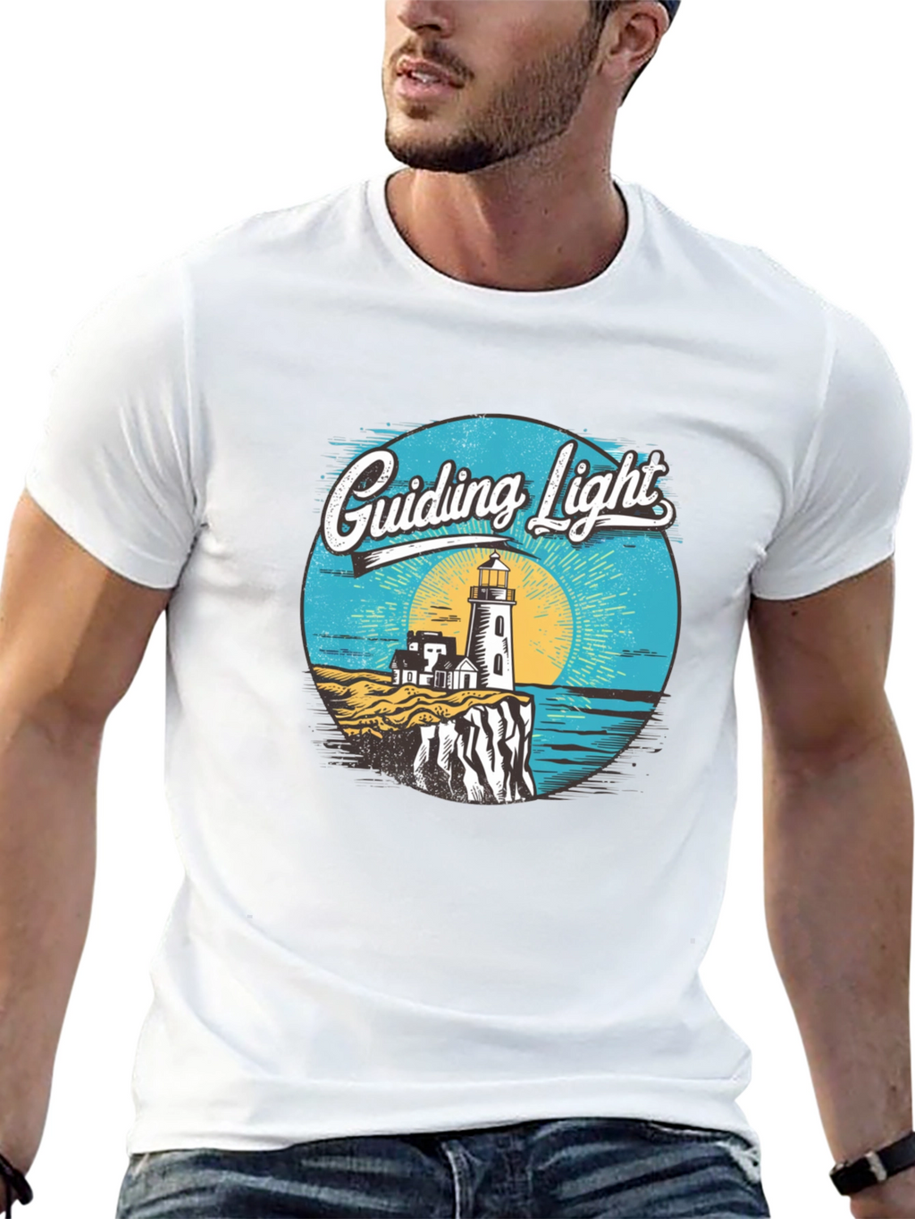 Guiding Light Lighthouse Graphic Tee - Black