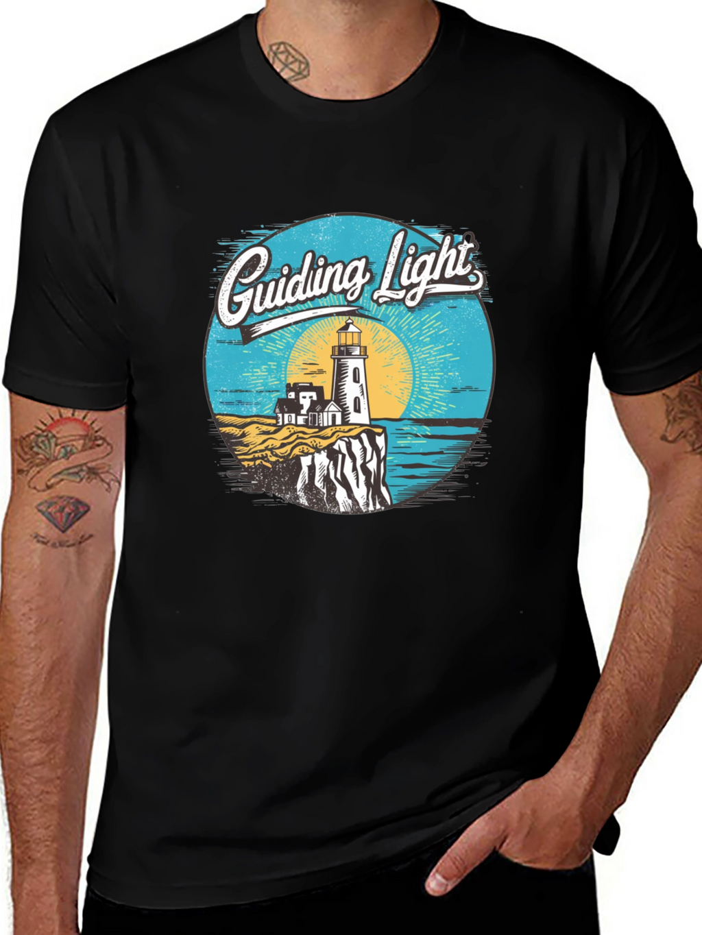 Guiding Light Lighthouse Graphic Tee - Black