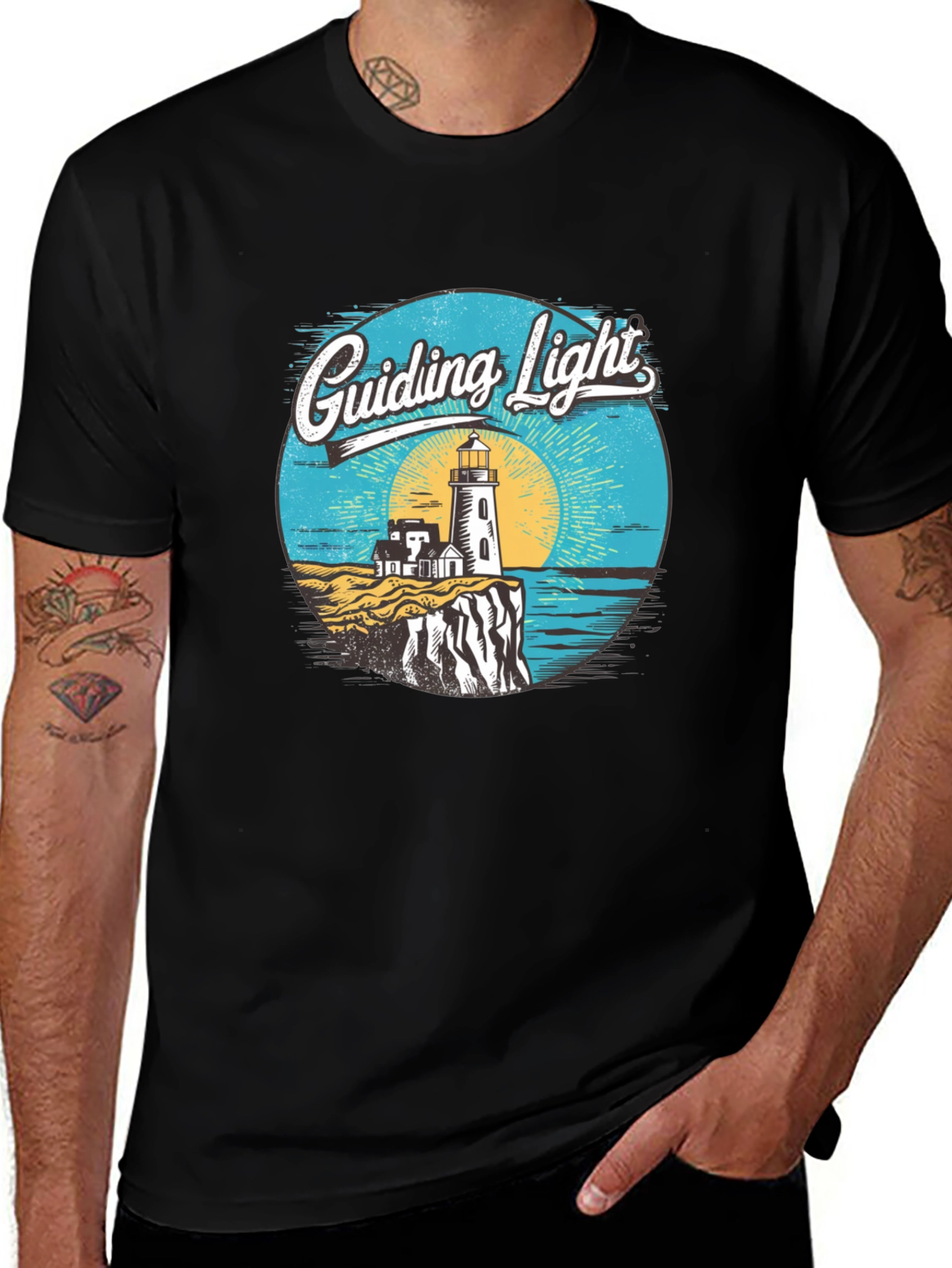 Guiding Light Lighthouse Graphic Tee - Black