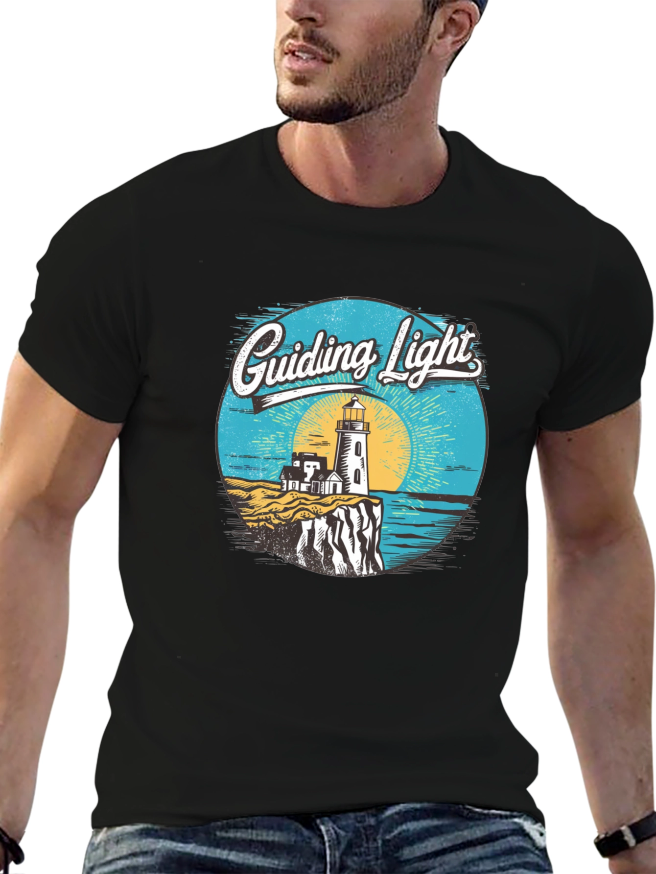 Guiding Light Lighthouse Graphic Tee - Black