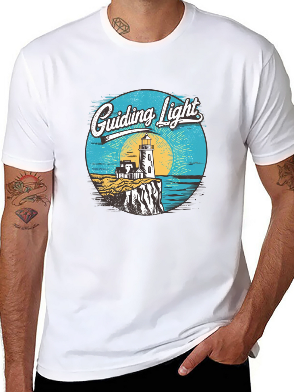 Guiding Light Lighthouse Graphic Tee - Black