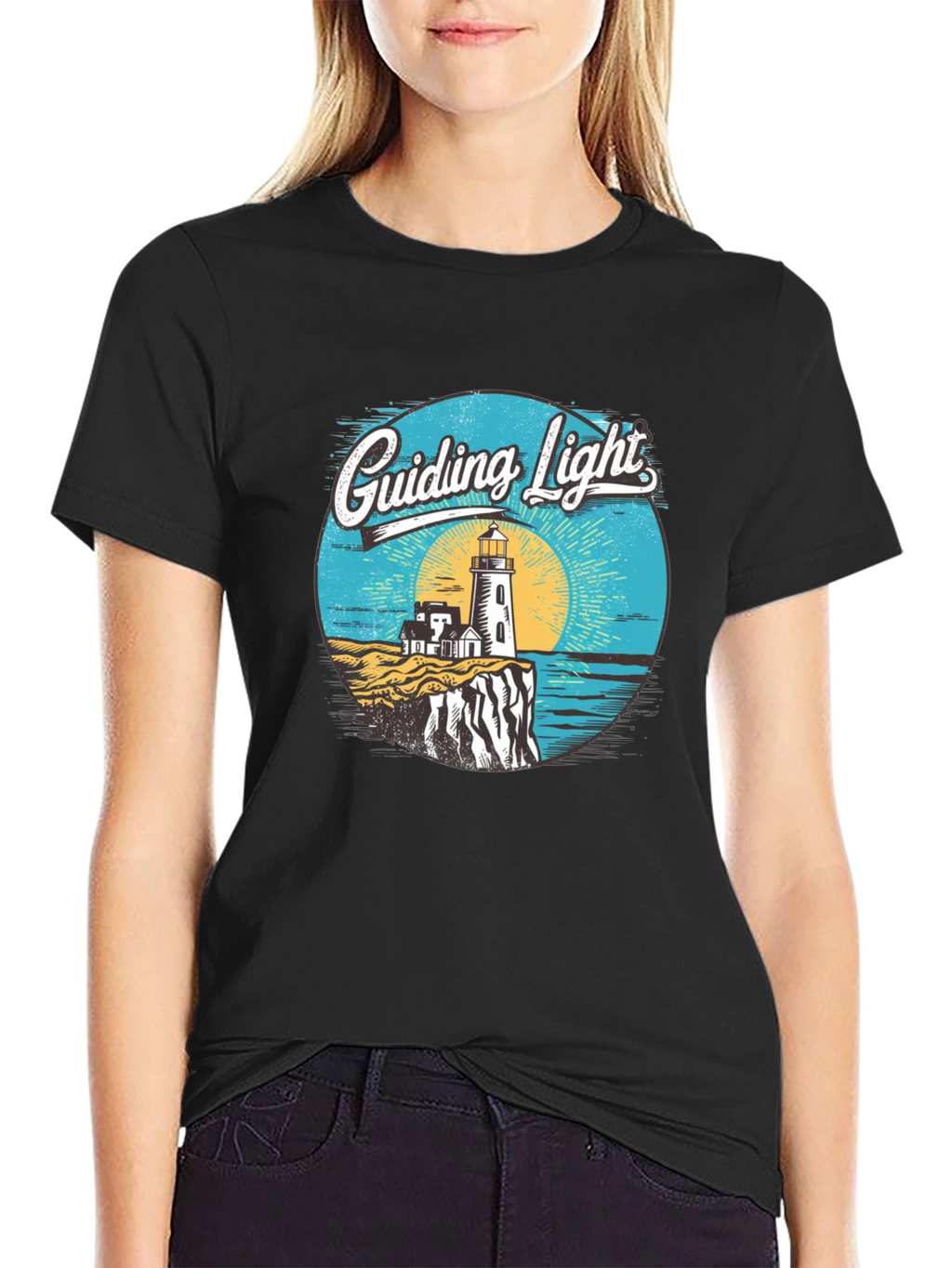 Guiding Light Lighthouse Graphic Tee - Black