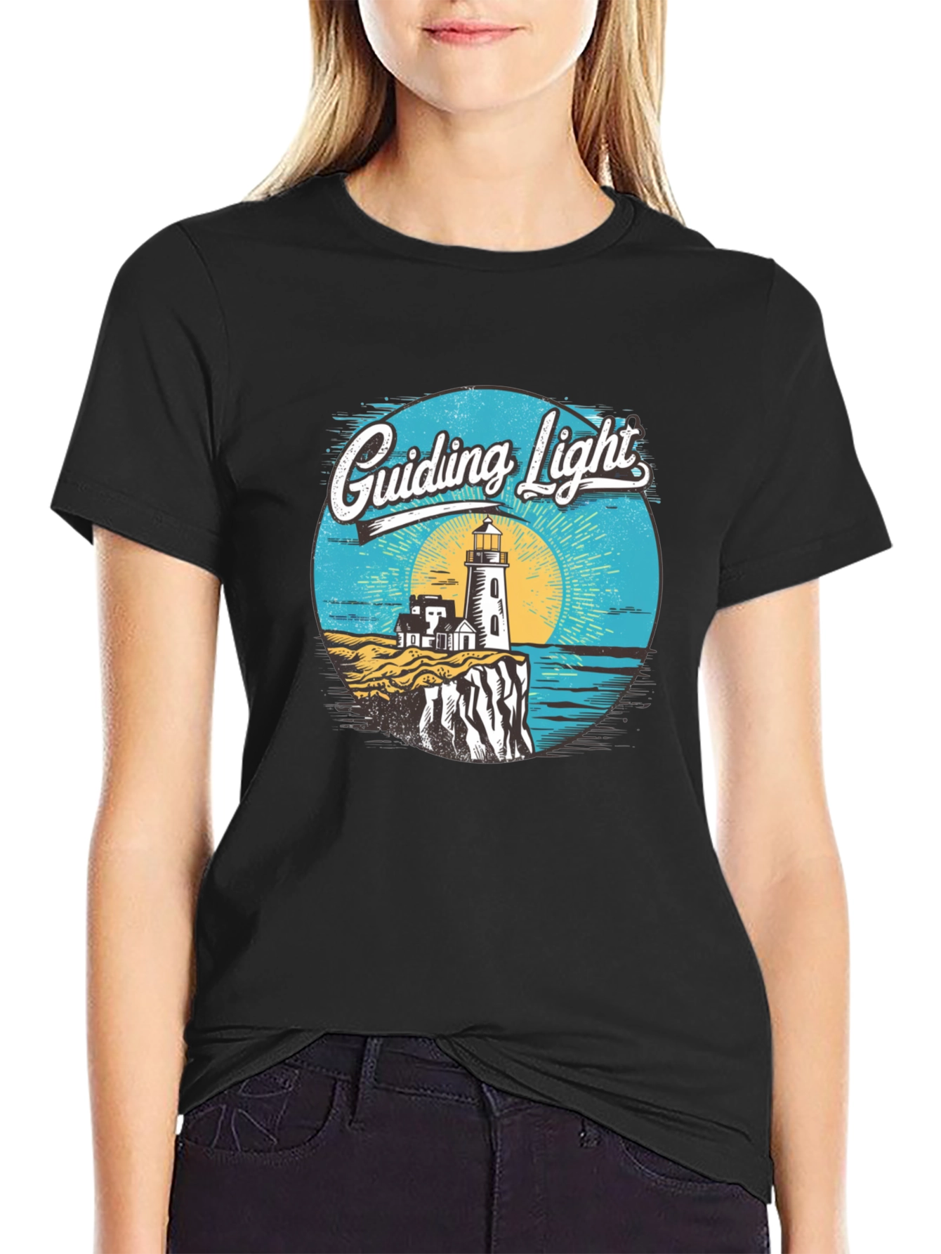 Guiding Light Lighthouse Graphic Tee - Black