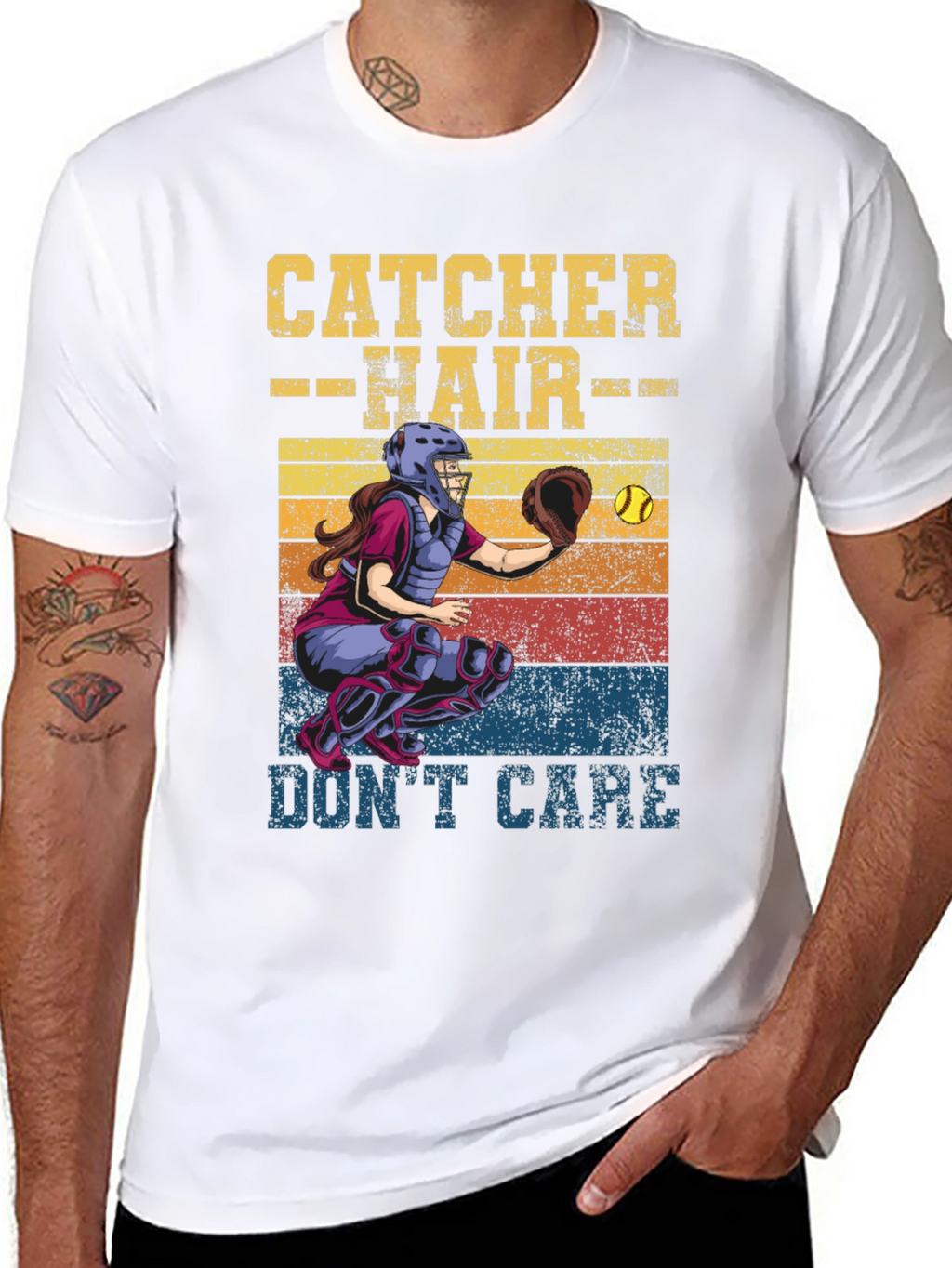 Catcher Hair Dont Care T-Shirt Softball Fan Tee