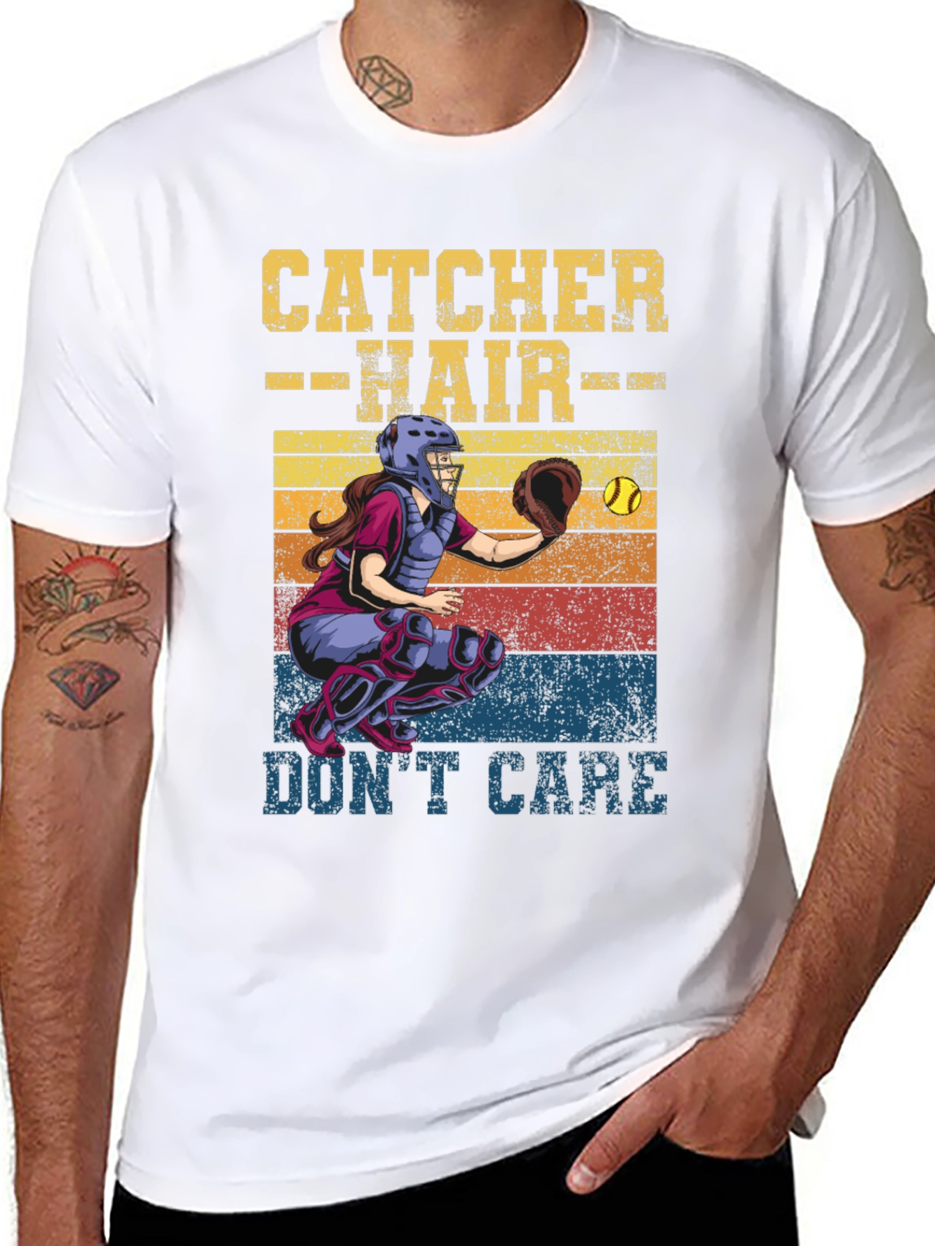 Catcher Hair Dont Care T-Shirt Softball Fan Tee