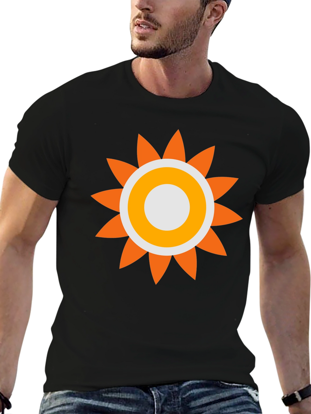 Retro Sun Graphic Tee - Black Cotton Comfort