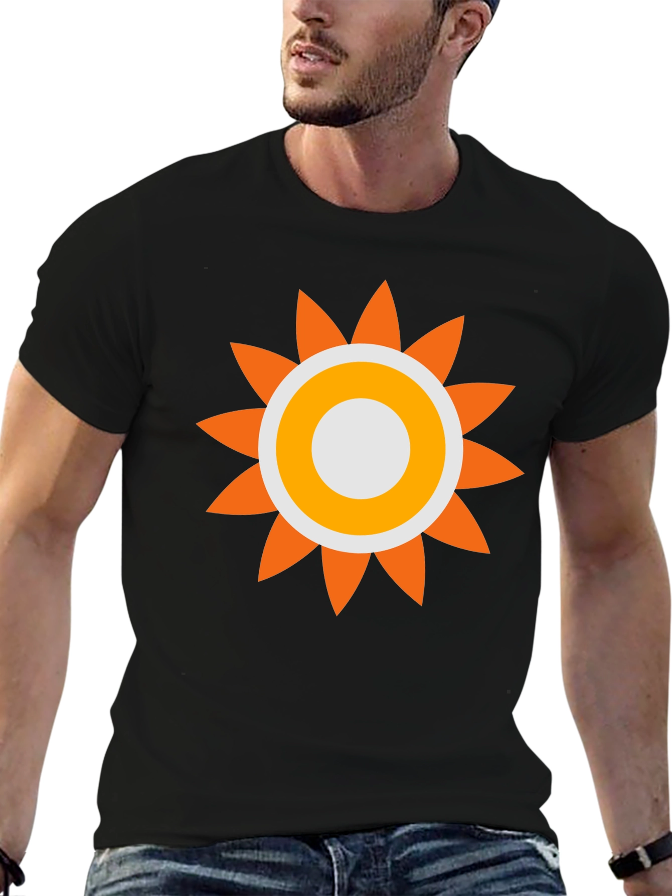 Retro Sun Graphic Tee - Black Cotton Comfort