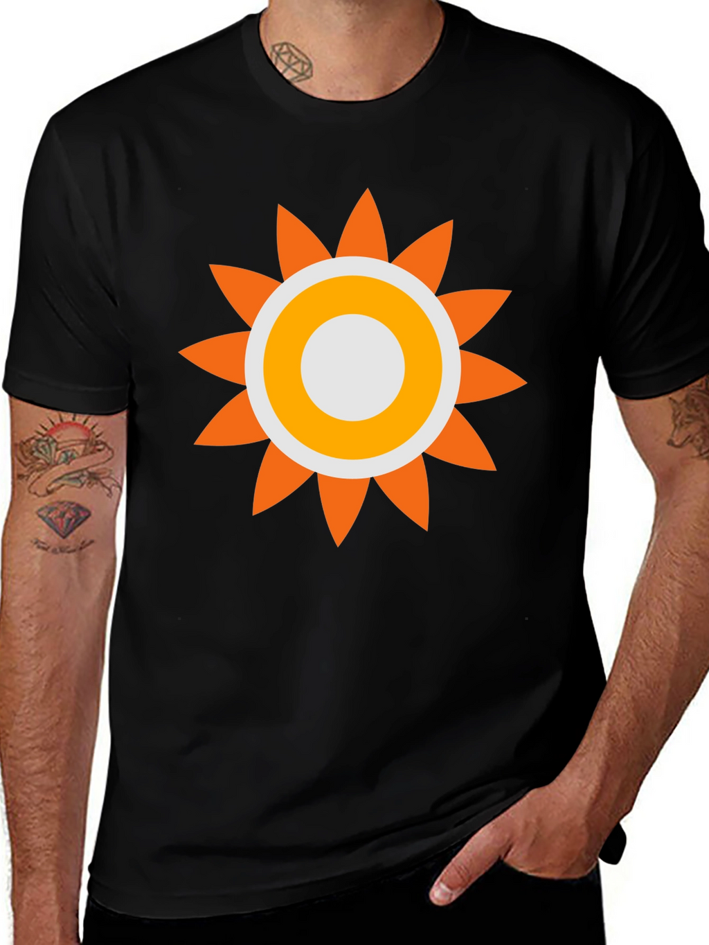 Retro Sun Graphic Tee - Black Cotton Comfort