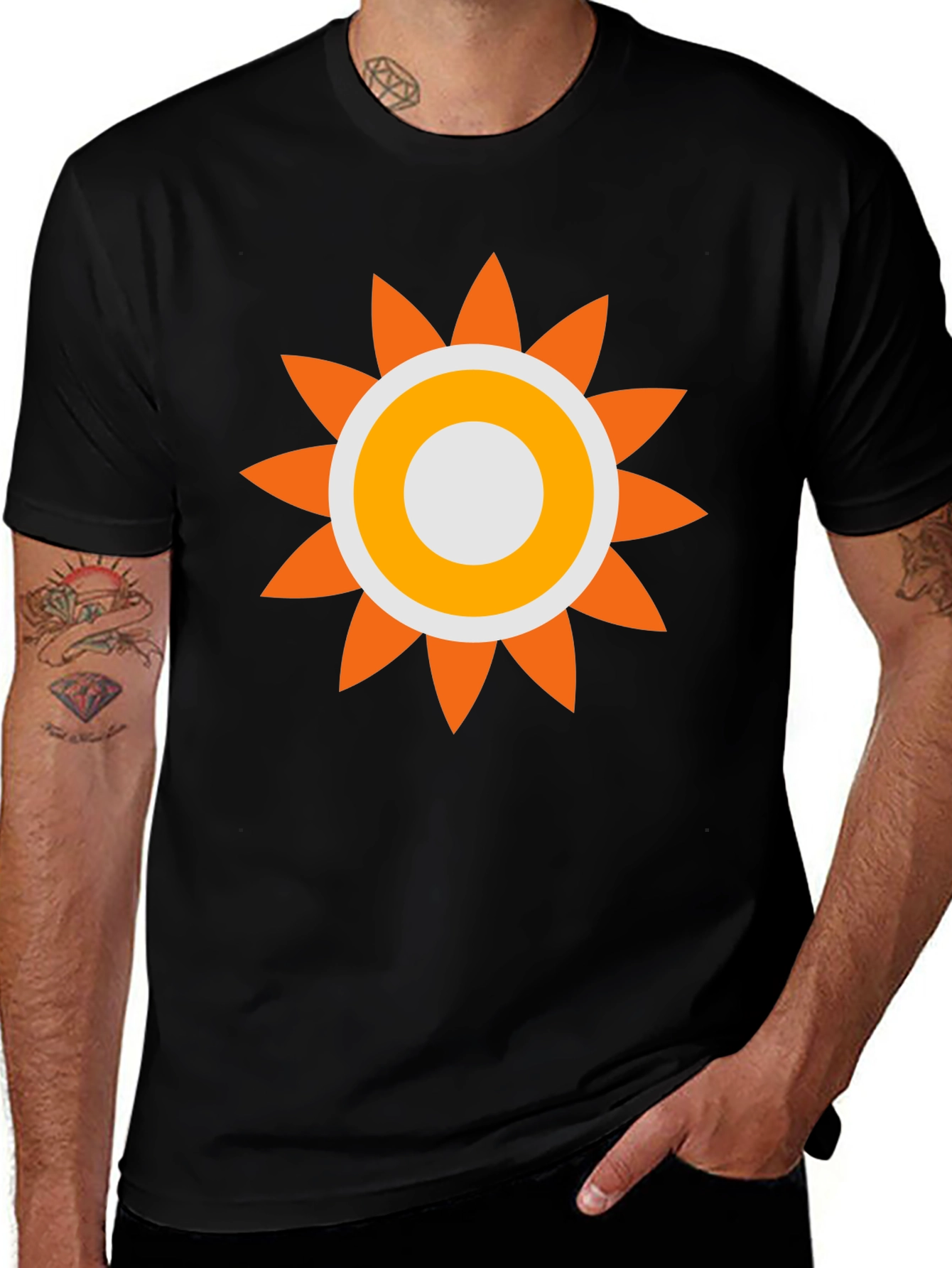 Retro Sun Graphic Tee - Black Cotton Comfort