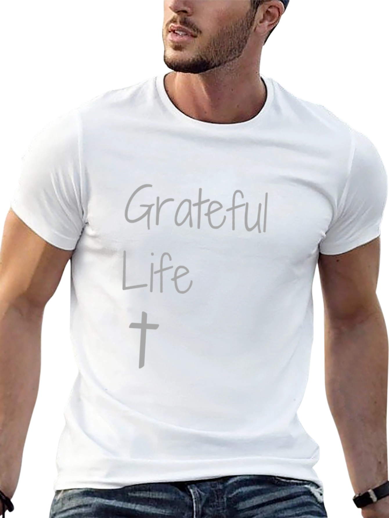 Grateful Life Black Cotton Graphic Tee Shirt