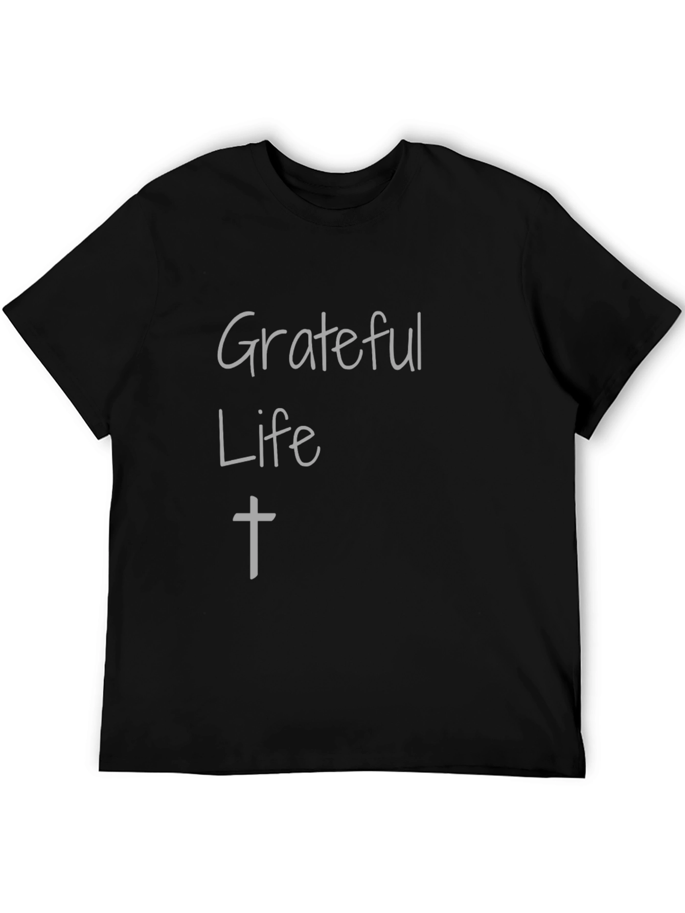 Grateful Life Black Cotton Graphic Tee Shirt