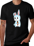 Cute Bunny Holding Carrot Graphic Tee - Black
