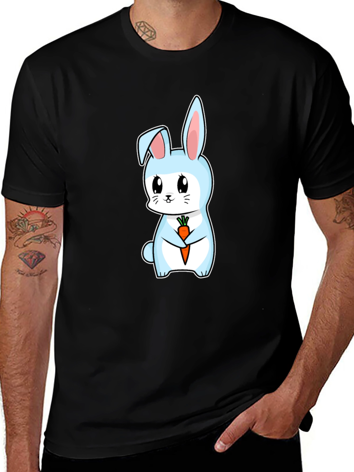 Cute Bunny Holding Carrot Graphic Tee - Black