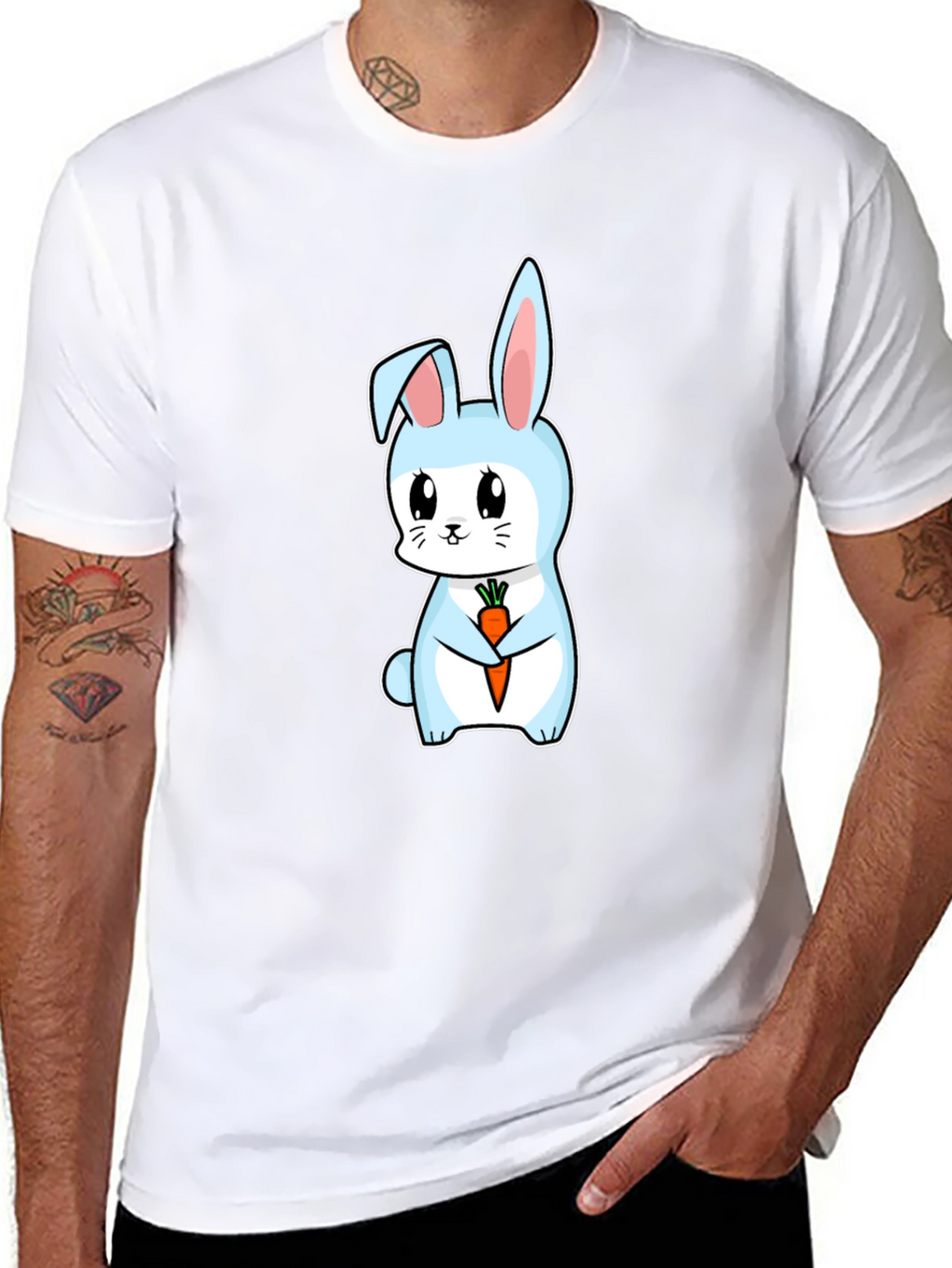 Cute Bunny Holding Carrot Graphic Tee - Black