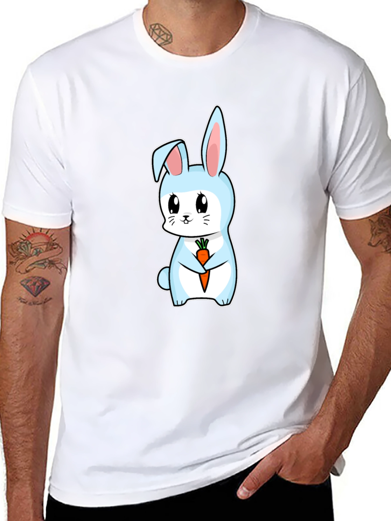 Cute Bunny Holding Carrot Graphic Tee - Black