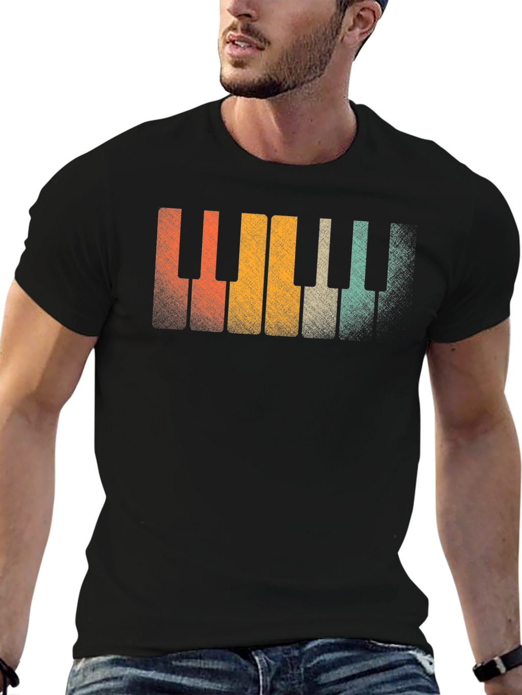 Retro Piano Keys Graphic Tee - Musical Style