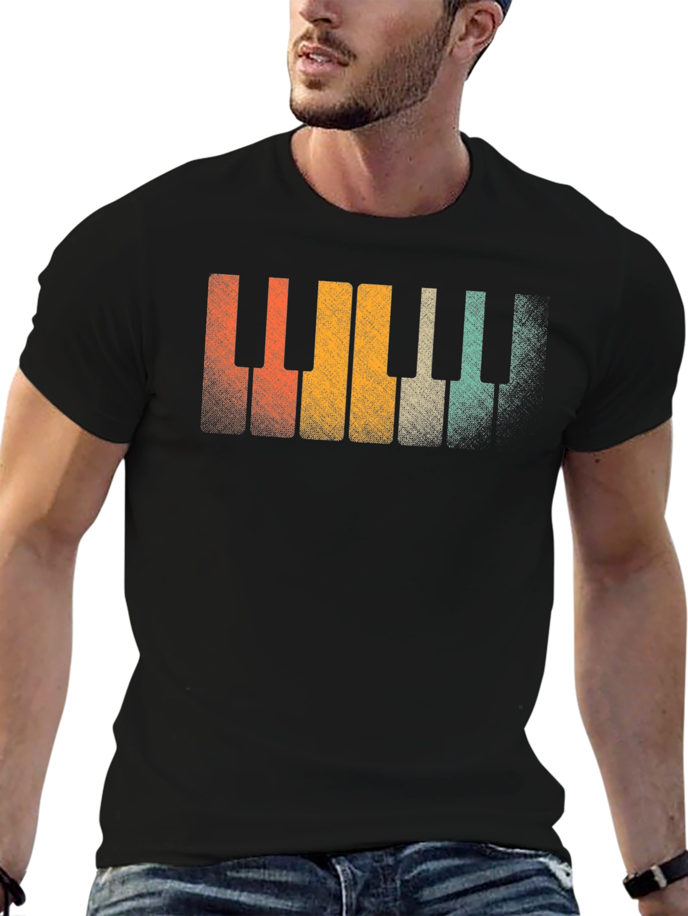 Retro Piano Keys Graphic Tee - Musical Style