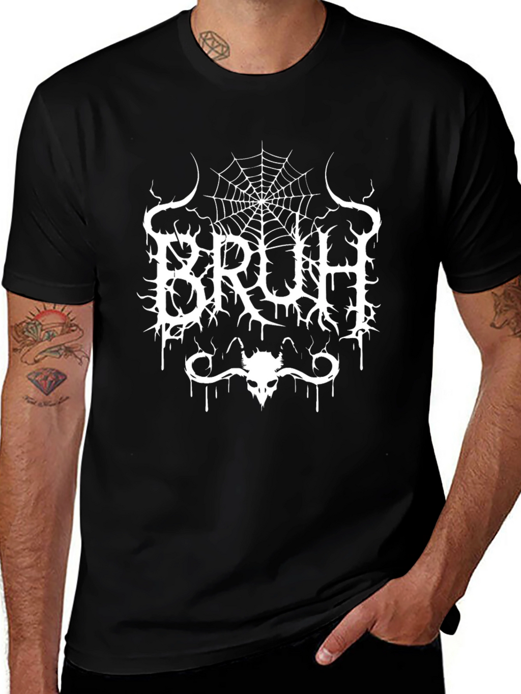 Bruh Black Metal Style Graphic T-Shirt