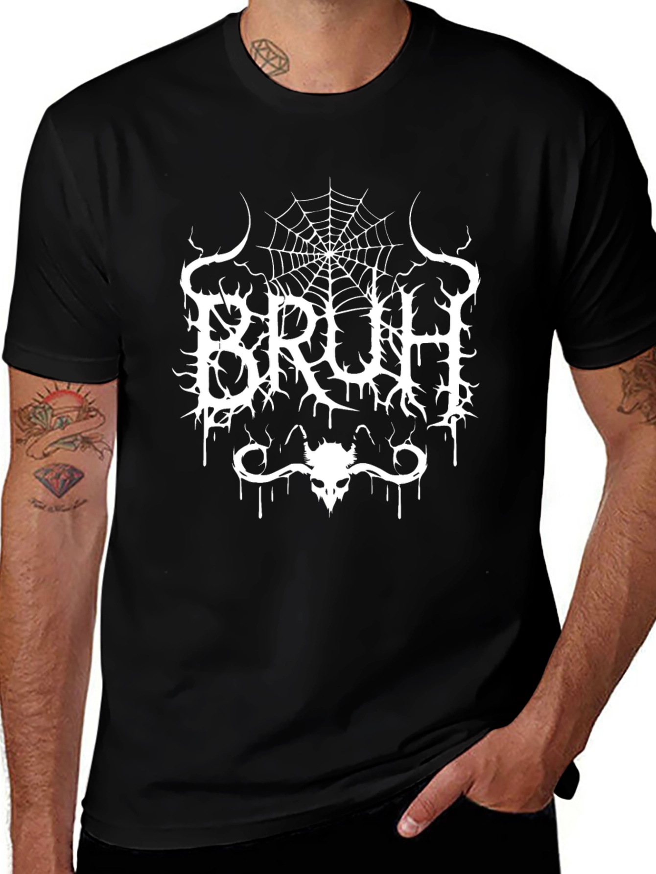 Bruh Black Metal Style Graphic T-Shirt