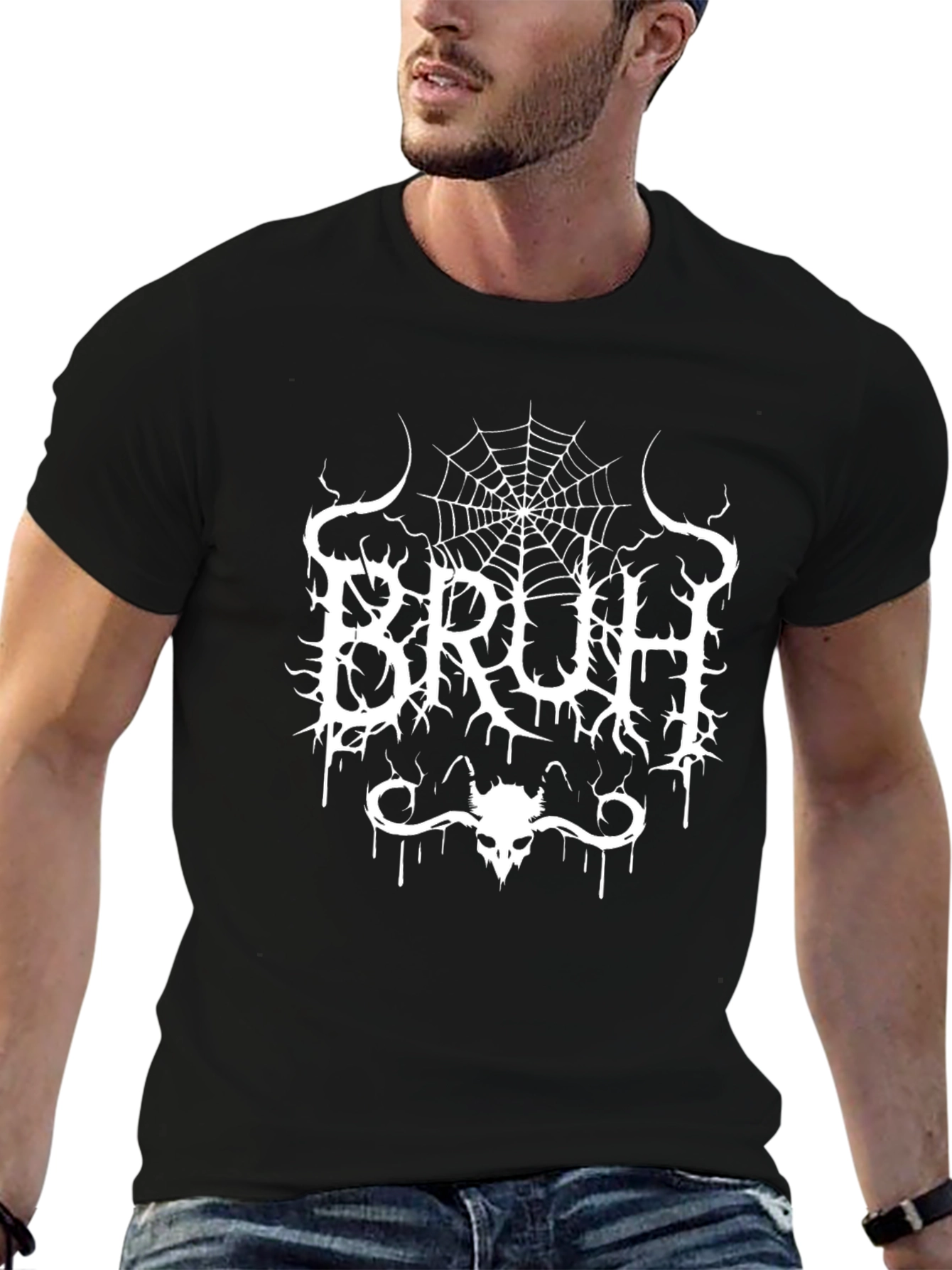 Bruh Black Metal Style Graphic T-Shirt