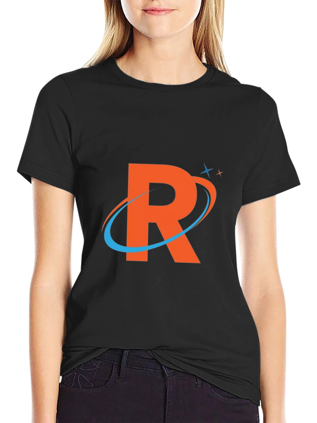 Stylish Black T-Shirt with Orange R Logo