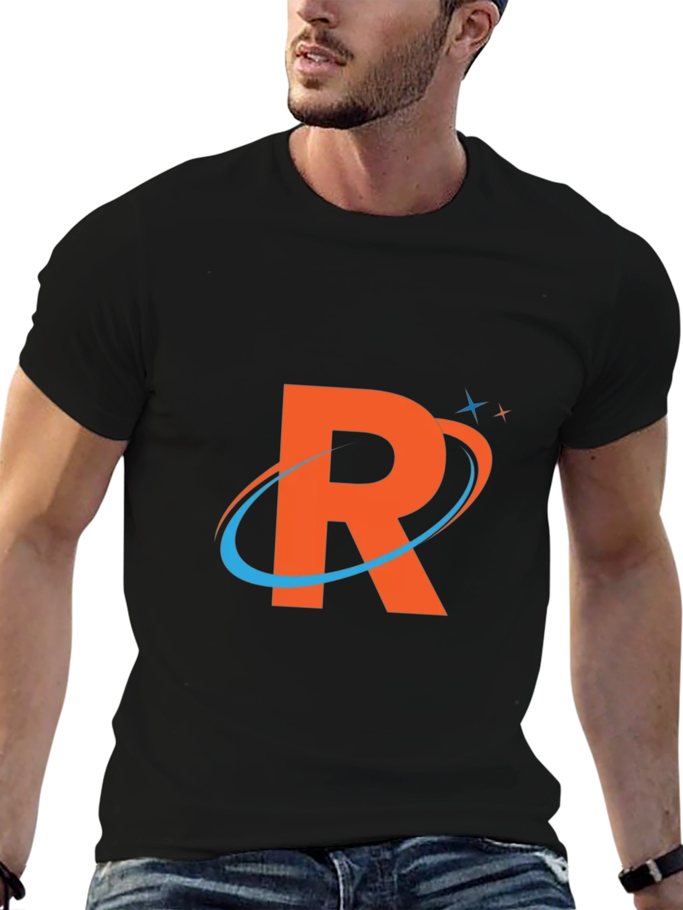 Stylish Black T-Shirt with Orange R Logo