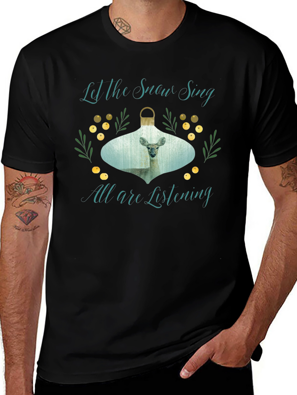 Let the Snow Sing Deer Graphic Tee - Black