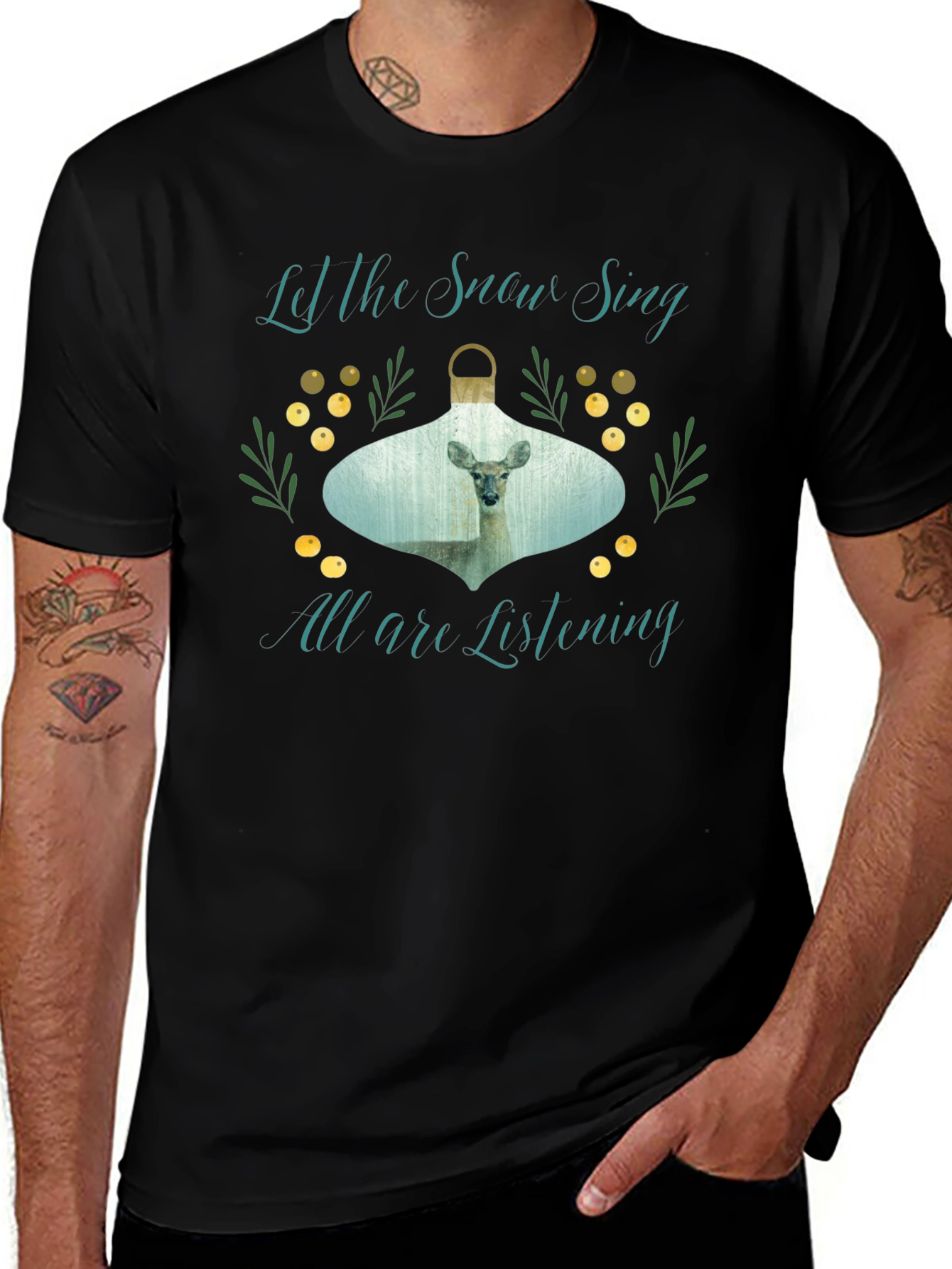 Let the Snow Sing Deer Graphic Tee - Black