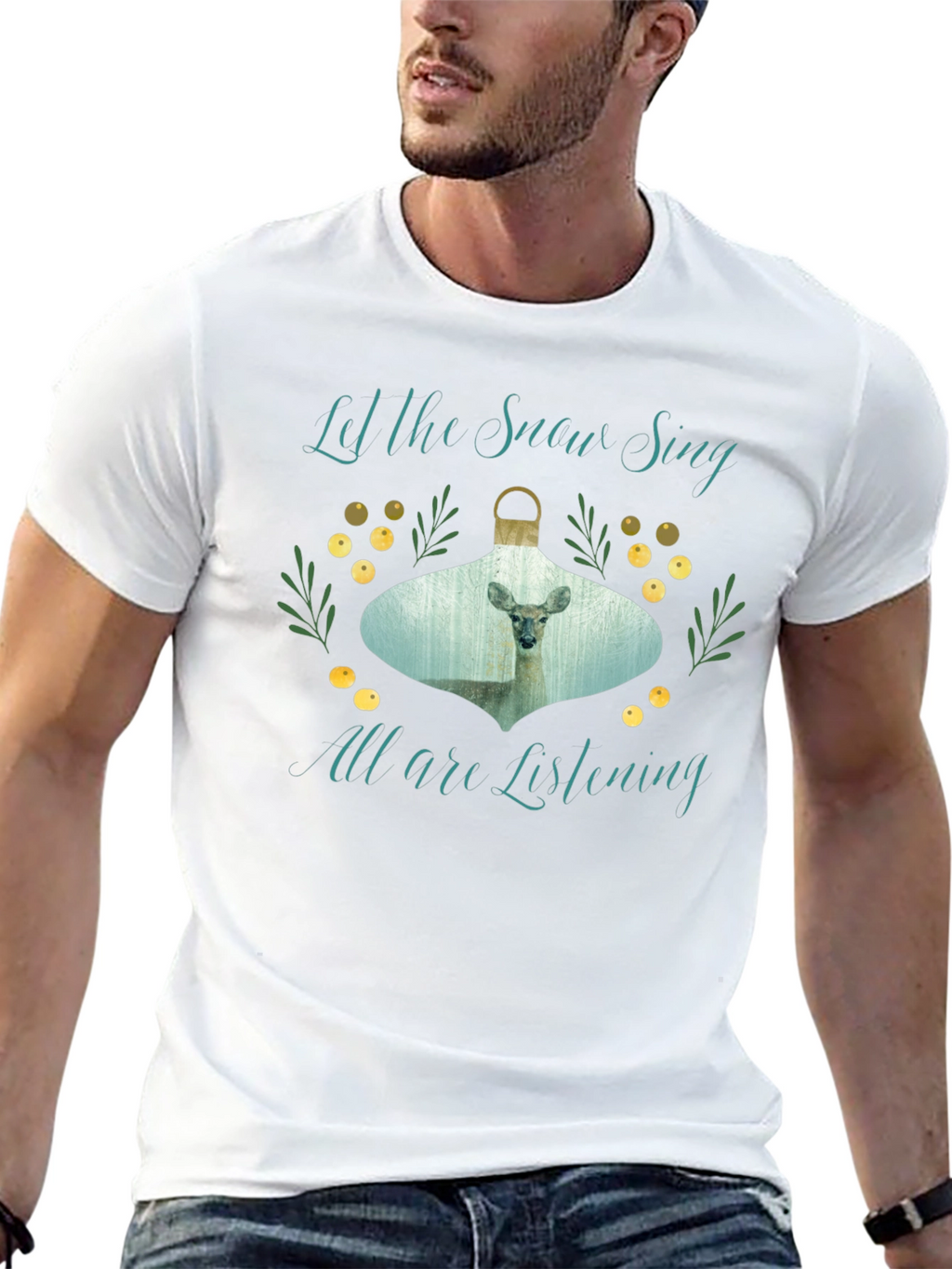 Let the Snow Sing Deer Graphic Tee - Black
