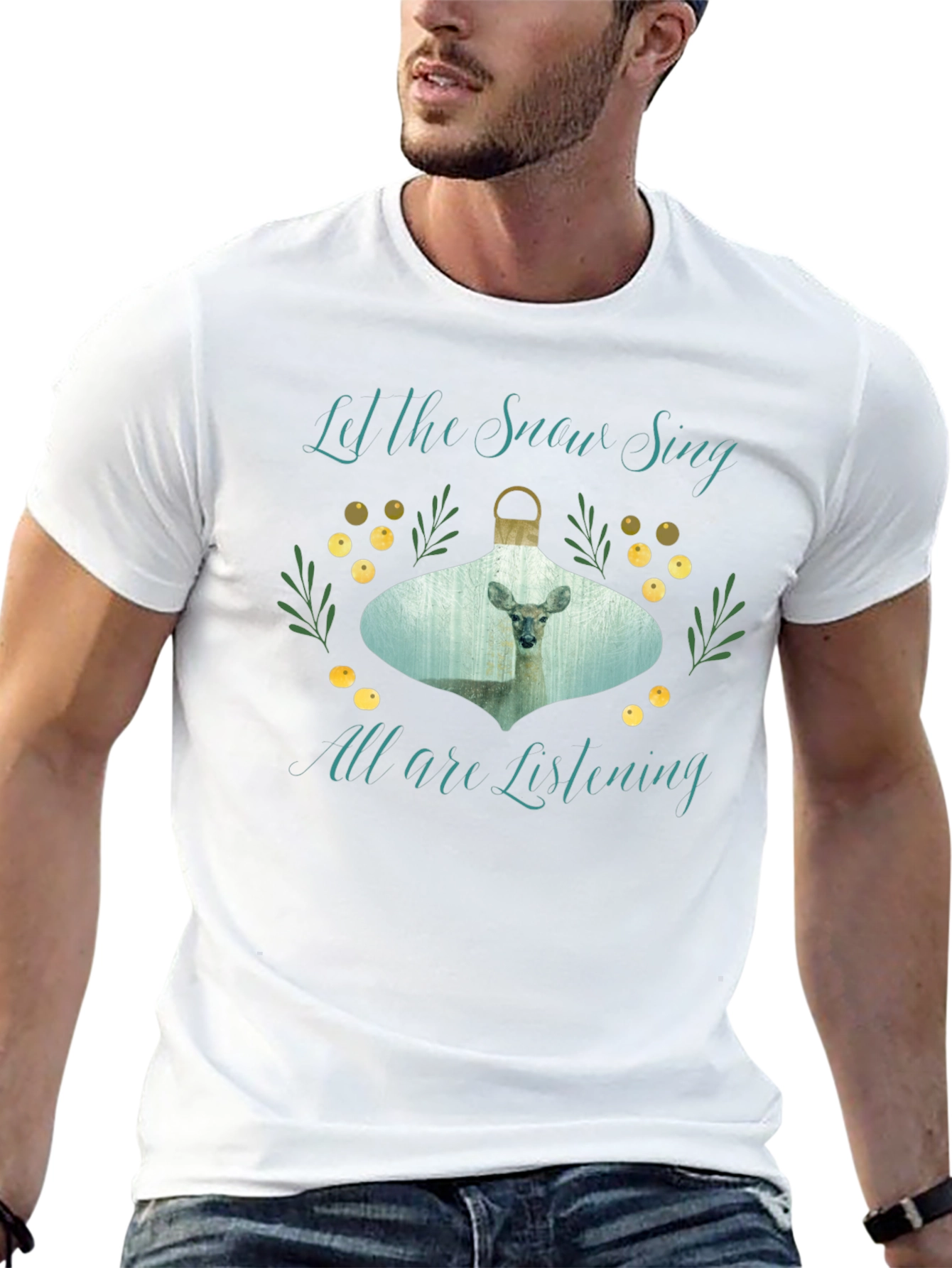 Let the Snow Sing Deer Graphic Tee - Black