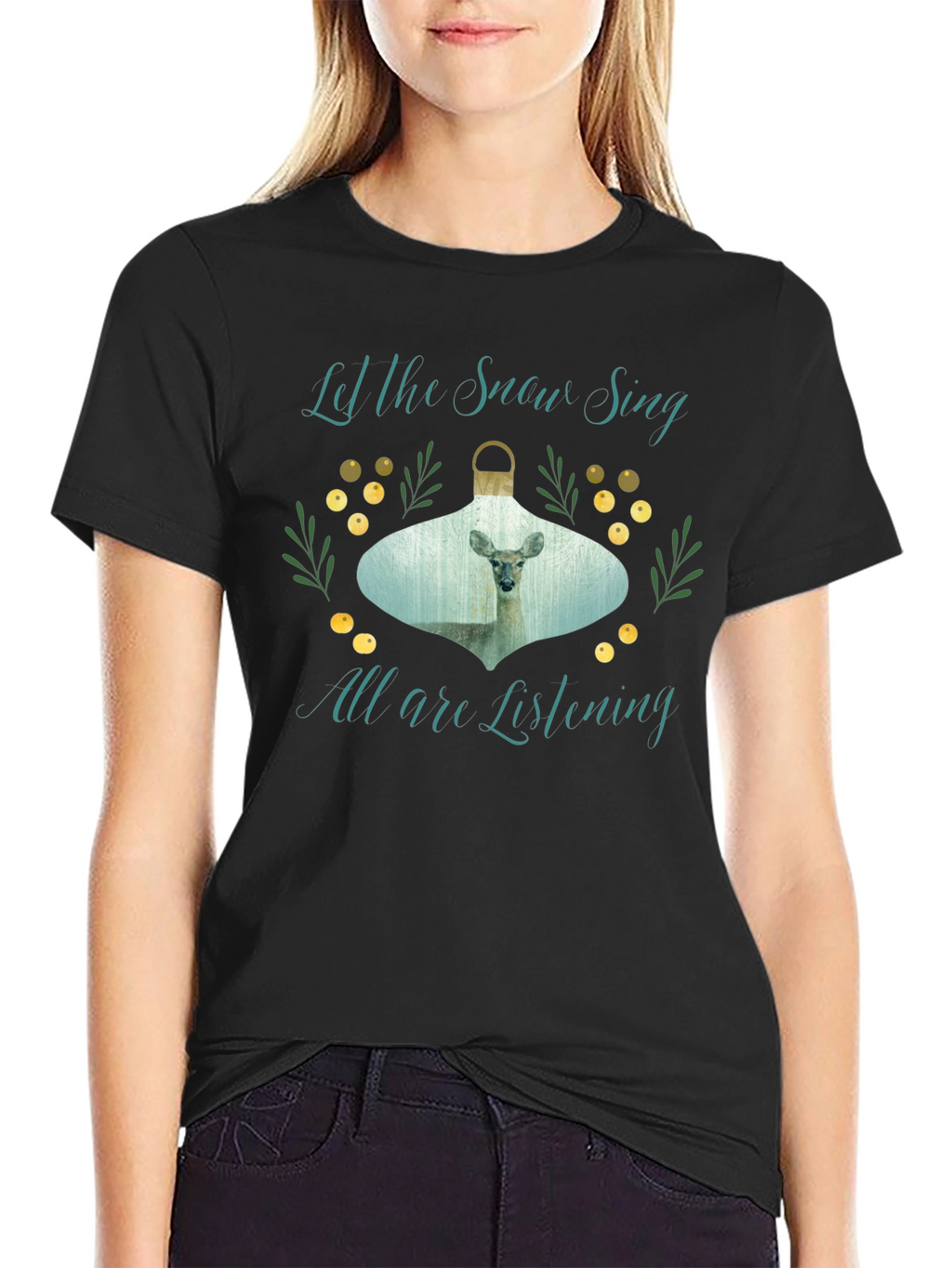 Let the Snow Sing Deer Graphic Tee - Black