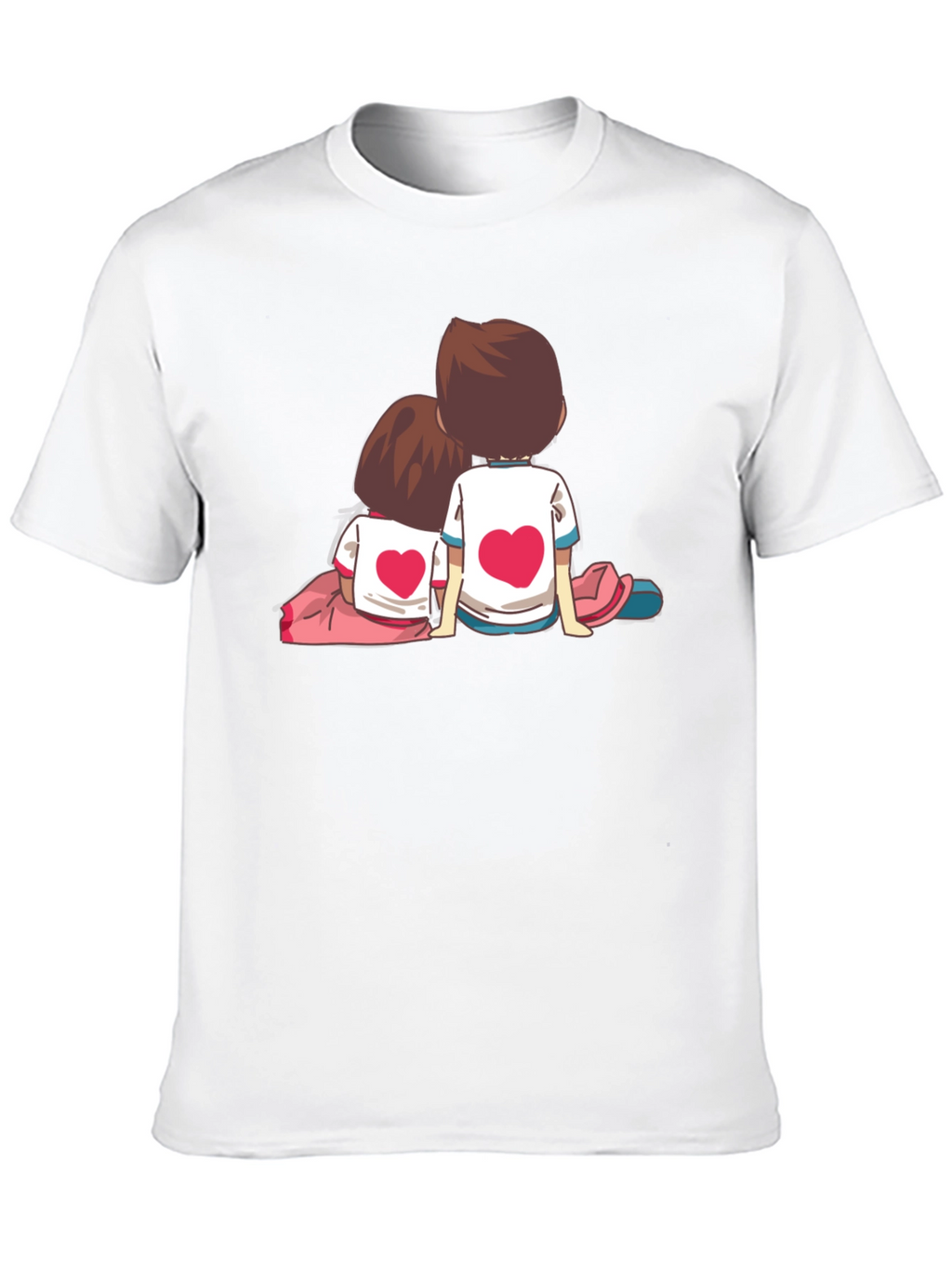 Couple Heart Cartoon Graphic Black T-Shirt