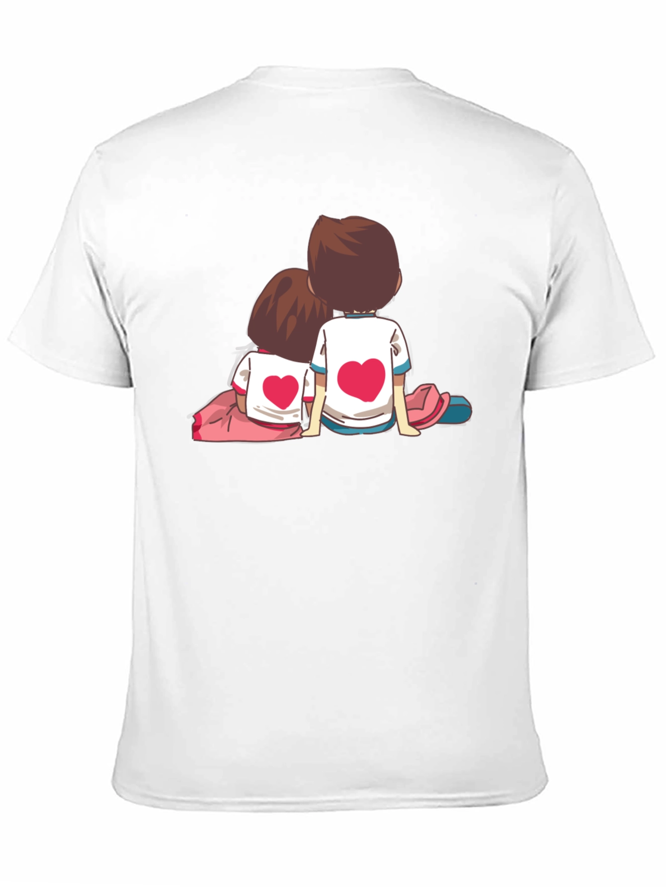 Couple Heart Cartoon Graphic Black T-Shirt