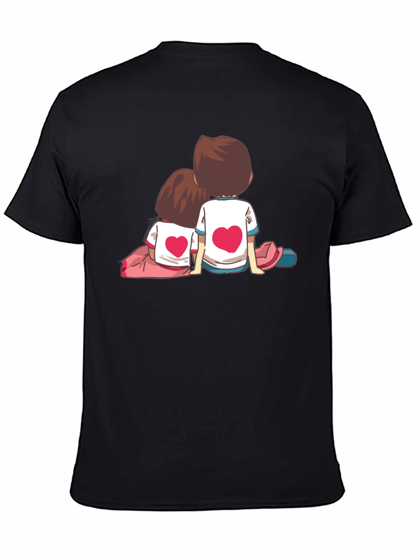 Couple Heart Cartoon Graphic Black T-Shirt